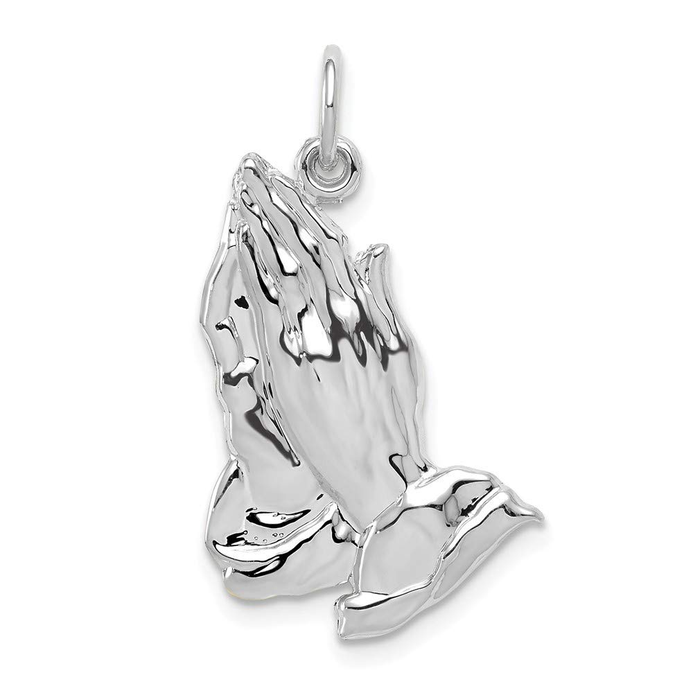 14K White Gold Praying Hands Pendant Necklace for Women - Religious Jewelry Gift for Baptism, Confirmation & Daily Wear