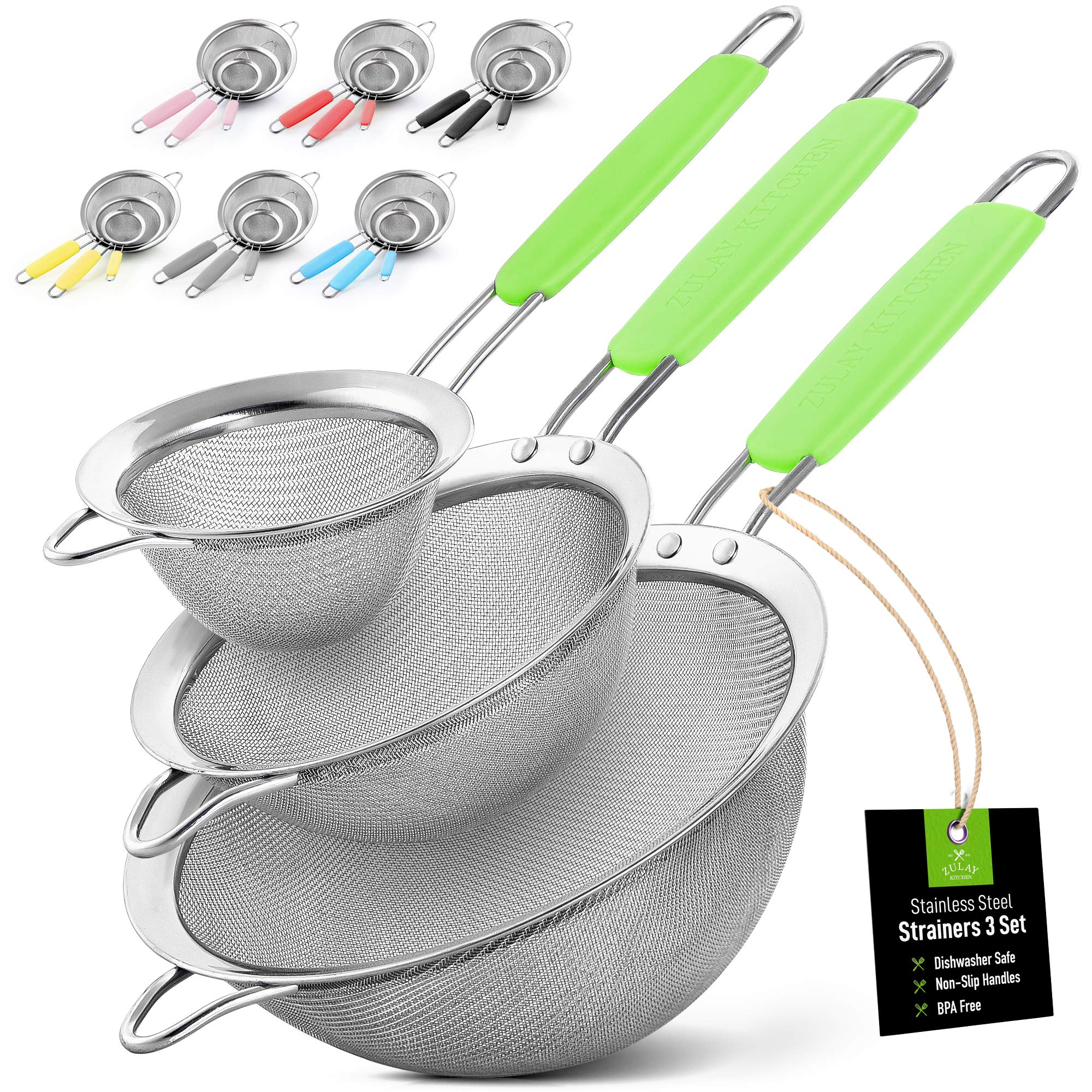 Premium Stainless Steel Strainer Set - 3 Sizes for Kitchen Use - Durable & Non-Slip