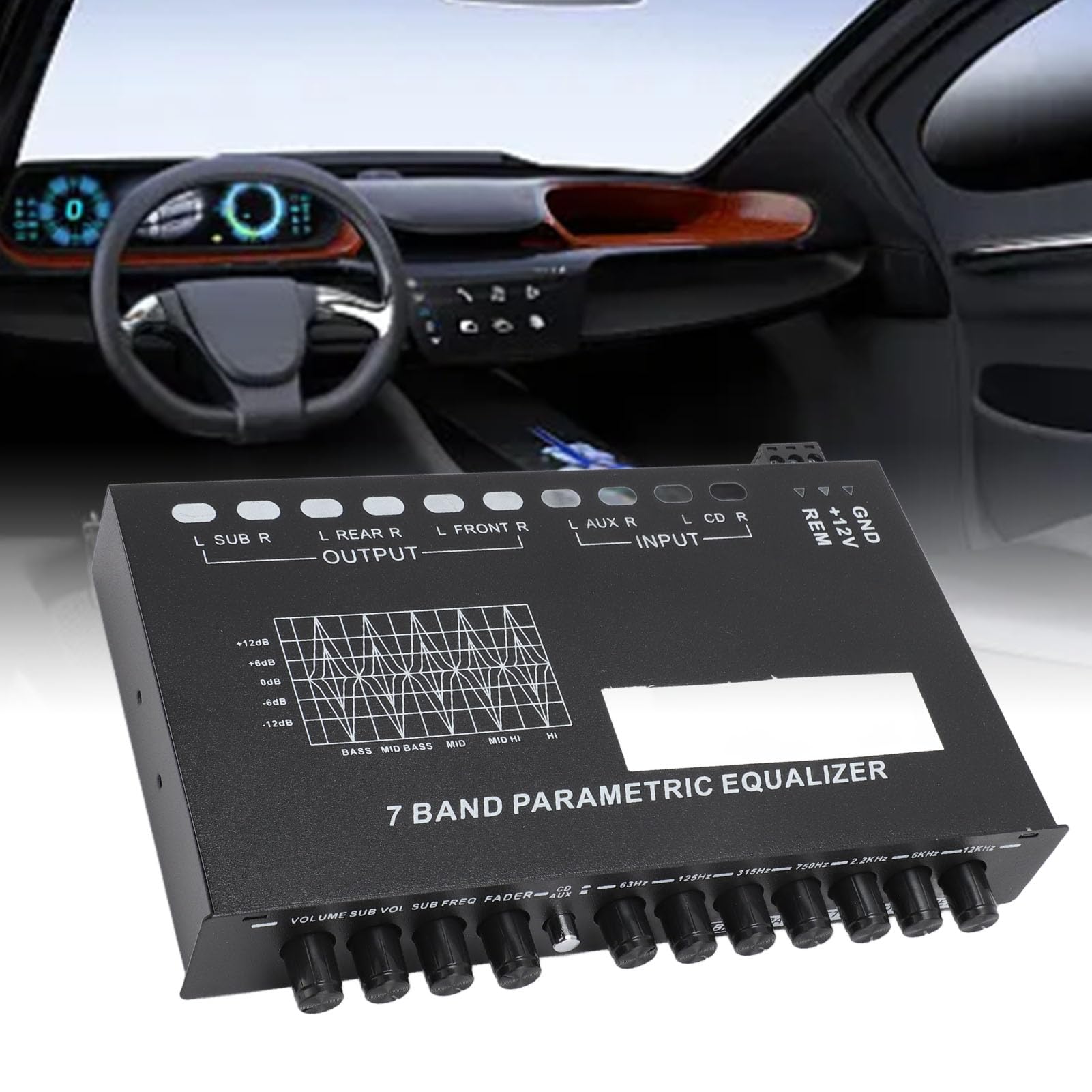 MOUMOUTEN 7-Band Car Audio Equalizer with CD/AUX Input - Adjustable Graphic Sound Equalizer for Front, Rear & Subwoofer Output - Perfect for Cars, Boats, RVs & Home Stereo Systems