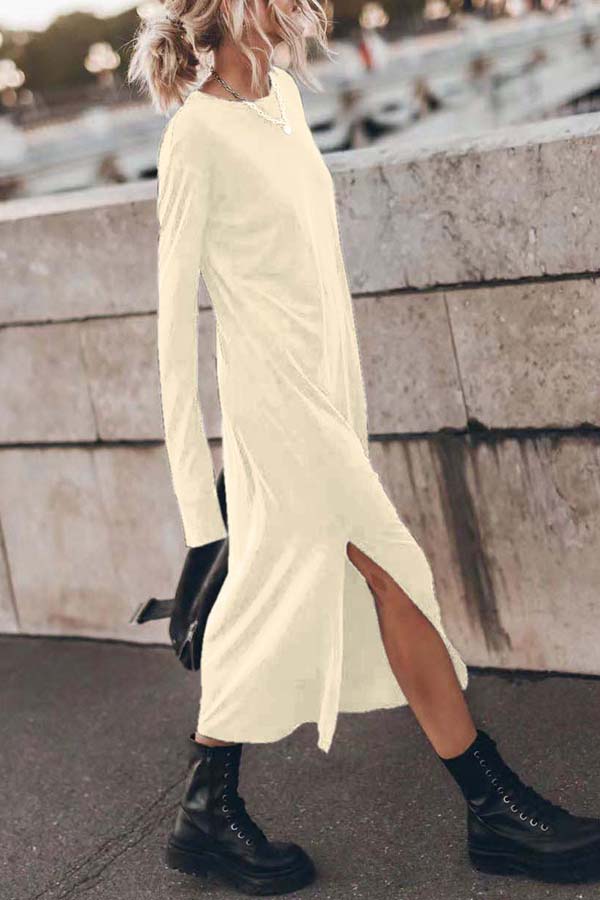 Bedisse Cotton Blend Long Sleeve Relaxed Slit Midi Dress - Comfortable Casual & Work Wear for Women | Perfect for Office, Date Night & Weekend Outings