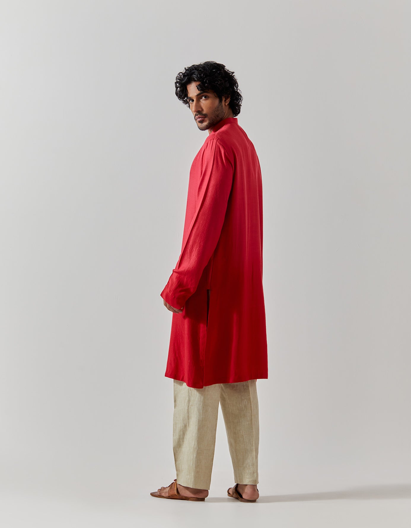Stylish Red Bade Miyan Kurta for Men - Premium Muga Satin Fabric - Perfect for Eid, Weddings & Festive Occasions