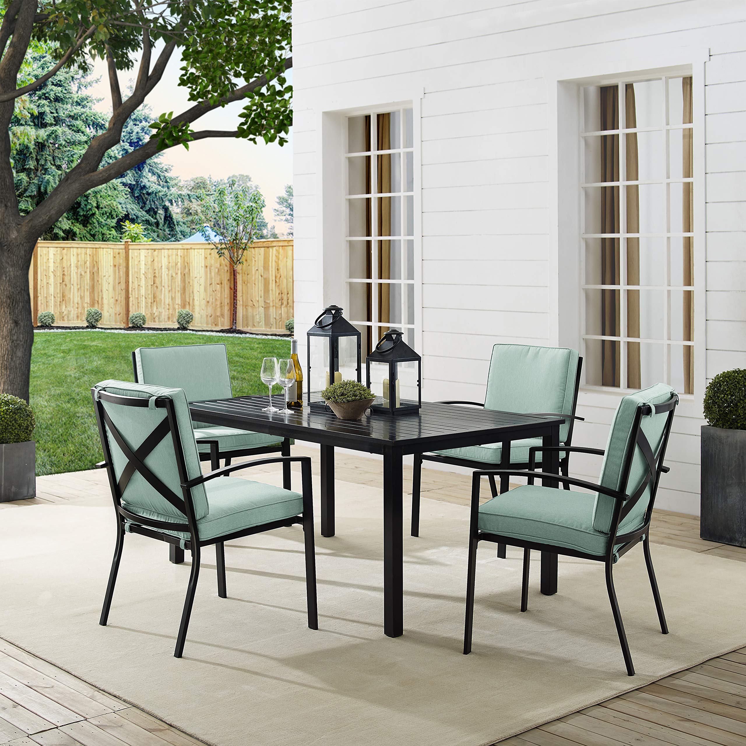 Crosley Furniture Kaplan 5-Piece Outdoor Dining Set for 4 - Patio Table & Chairs with Oiled Bronze Frame & Mist Cushions - Perfect for Backyard, Deck, Garden & Outdoor Entertaining