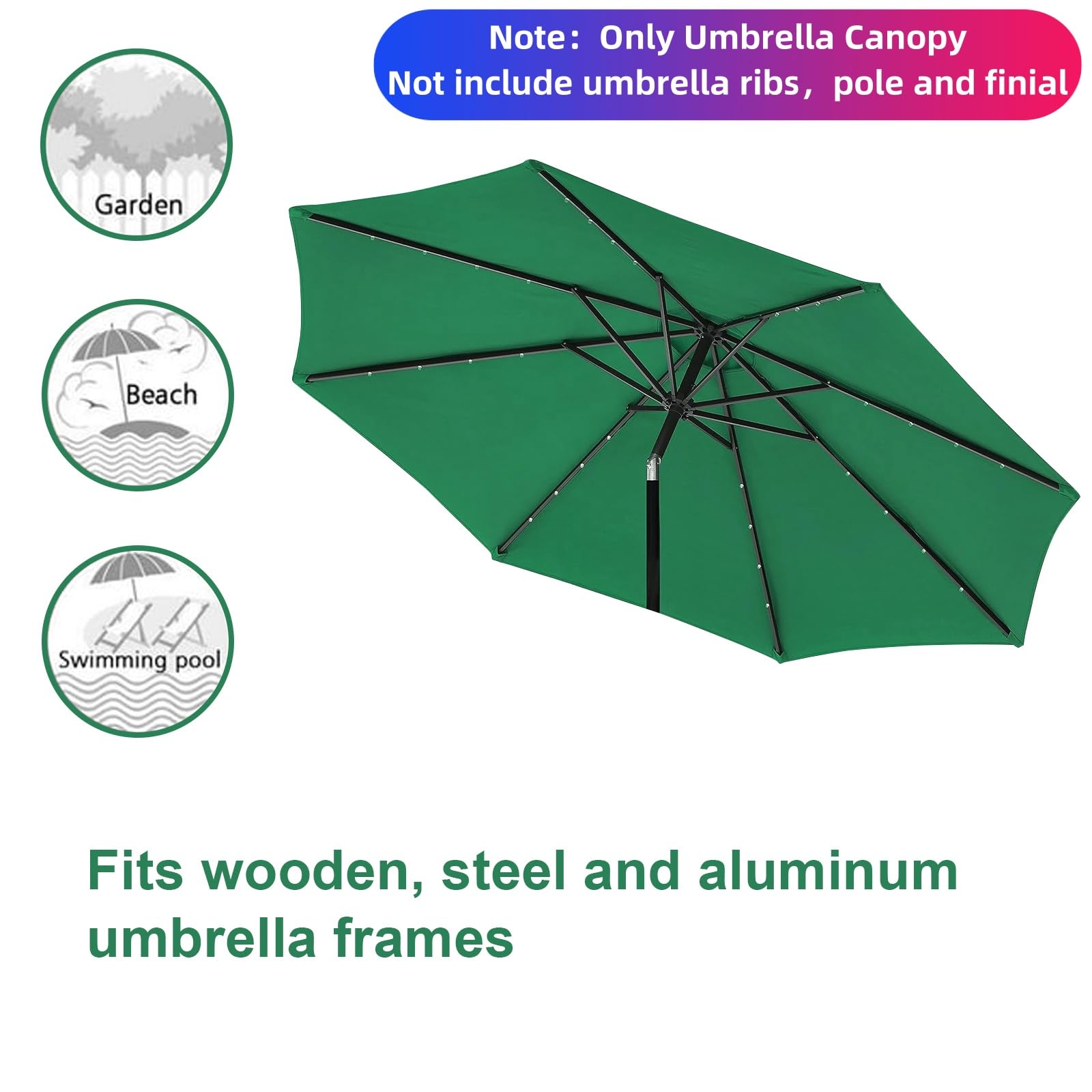 9ft Replacement Canopy for Patio Umbrella - Durable Outdoor Table Market Umbrella Top with 8 Ribs - Perfect for Backyard, Garden, Poolside & Outdoor Dining Areas