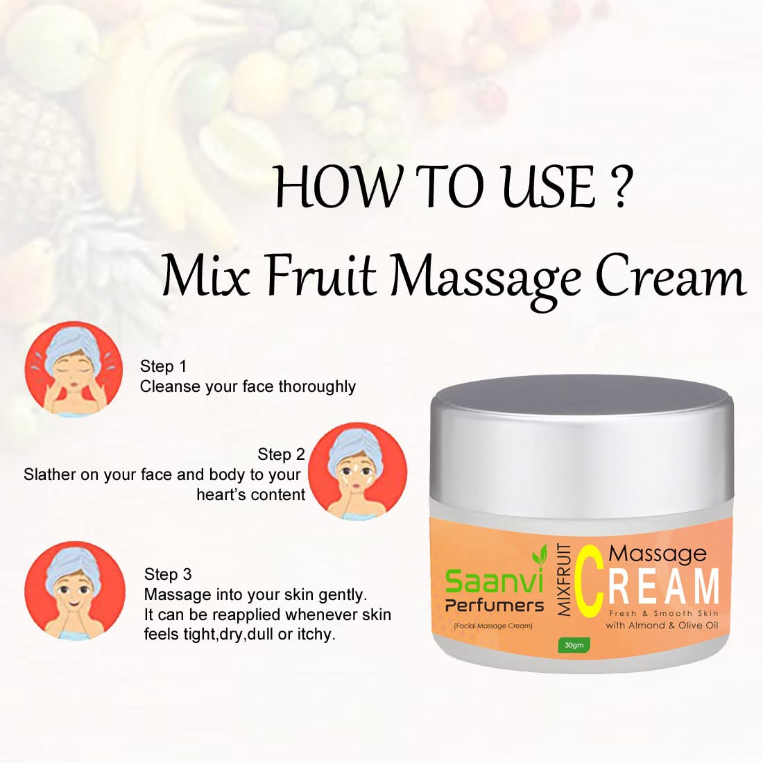 Fruit Facial Massage Cream for Dry Skin - Hydrating Face Moisturizer to Brighten Dull Skin, Reduce Wrinkles & Dark Spots - 30g | Perfect for Daily Skincare Routine & Spa Treatments