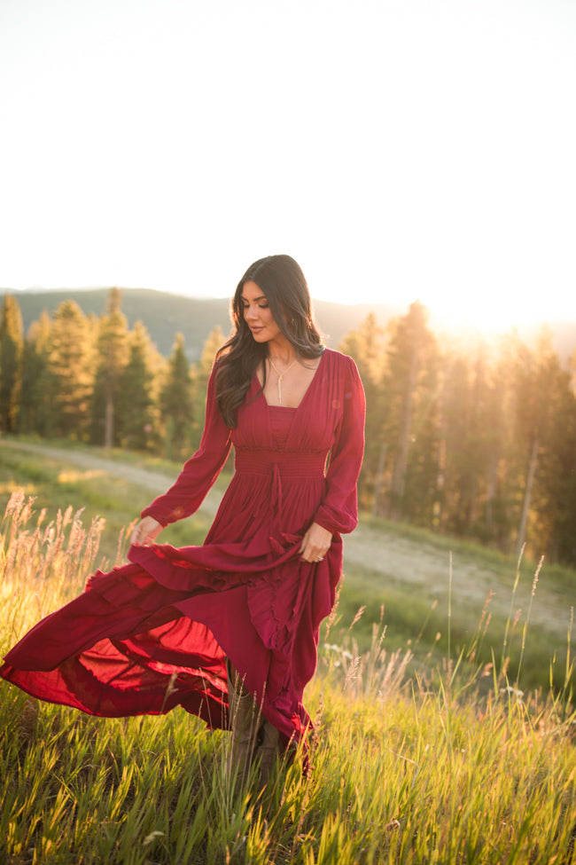 Lucky to Have You Wine Maxi Dress for Women - Elegant Long Flowy Dress for Parties, Weddings & Special Occasions | On Sale Now