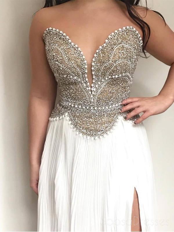 Elegant Beaded Sexy Deep V Neck Long Evening Prom Dress with Side Slit - Custom Party Gown for Women | Perfect for Formal Events, Weddings & Special Occasions