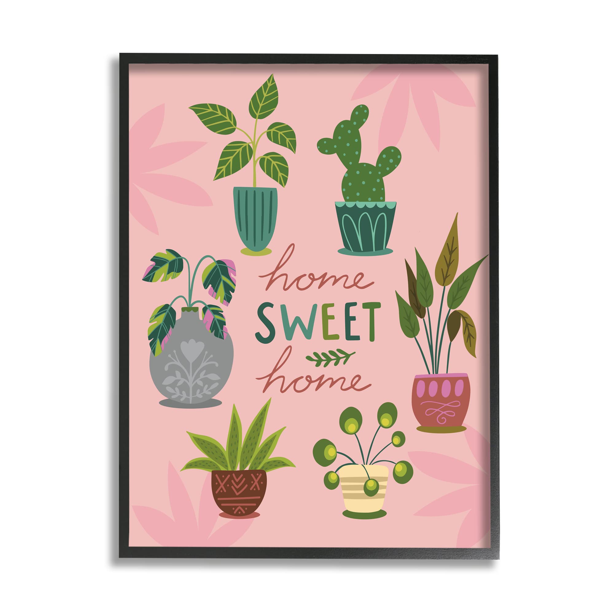 Stupell Industries 'Home Sweet Home' Charming Potted House Plants - Louise Allen Design | Perfect for Living Room, Bedroom & Office Decor