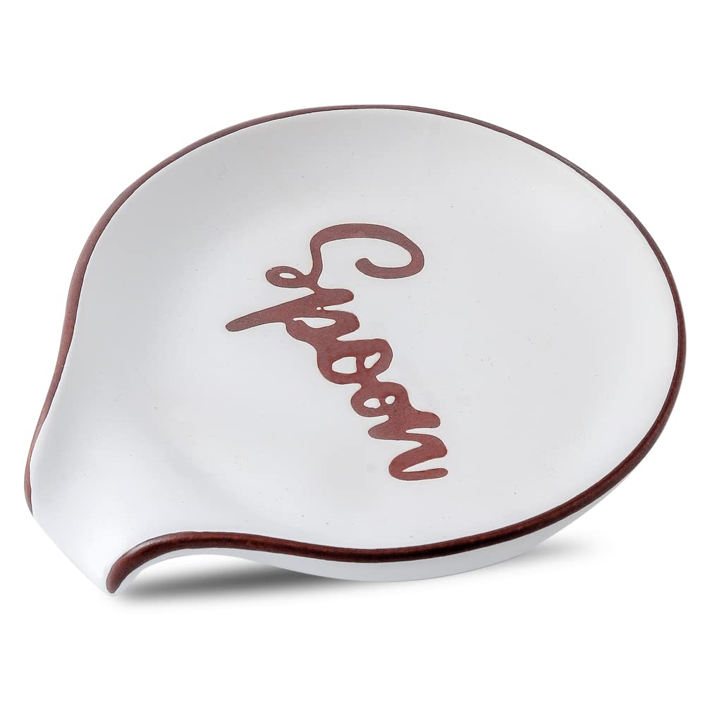 Misijuer Extra Large Ceramic Spoon Rest for Stove Top - Heat Resistant Kitchen Counter Spoon Holder, Dishwasher Safe White & Brown Kitchen Decor (Perfect for Cooking, Serving, and Keeping Countertops Clean)