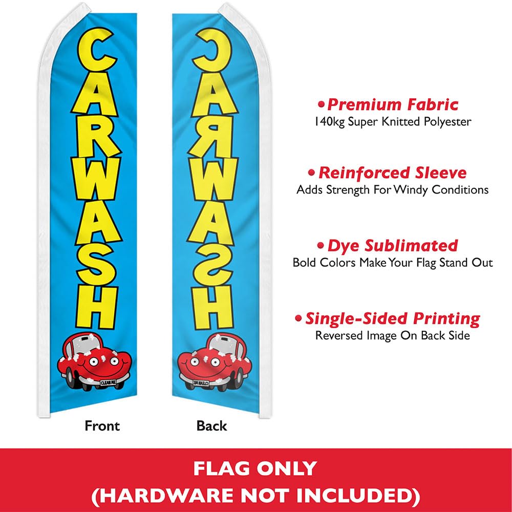 Blue Swooper Feather Advertising Flag for Car Wash - Durable & Eye-Catching Auto Detailing & Car Lot Sign | Perfect for Promotions, Grand Openings & Business Branding