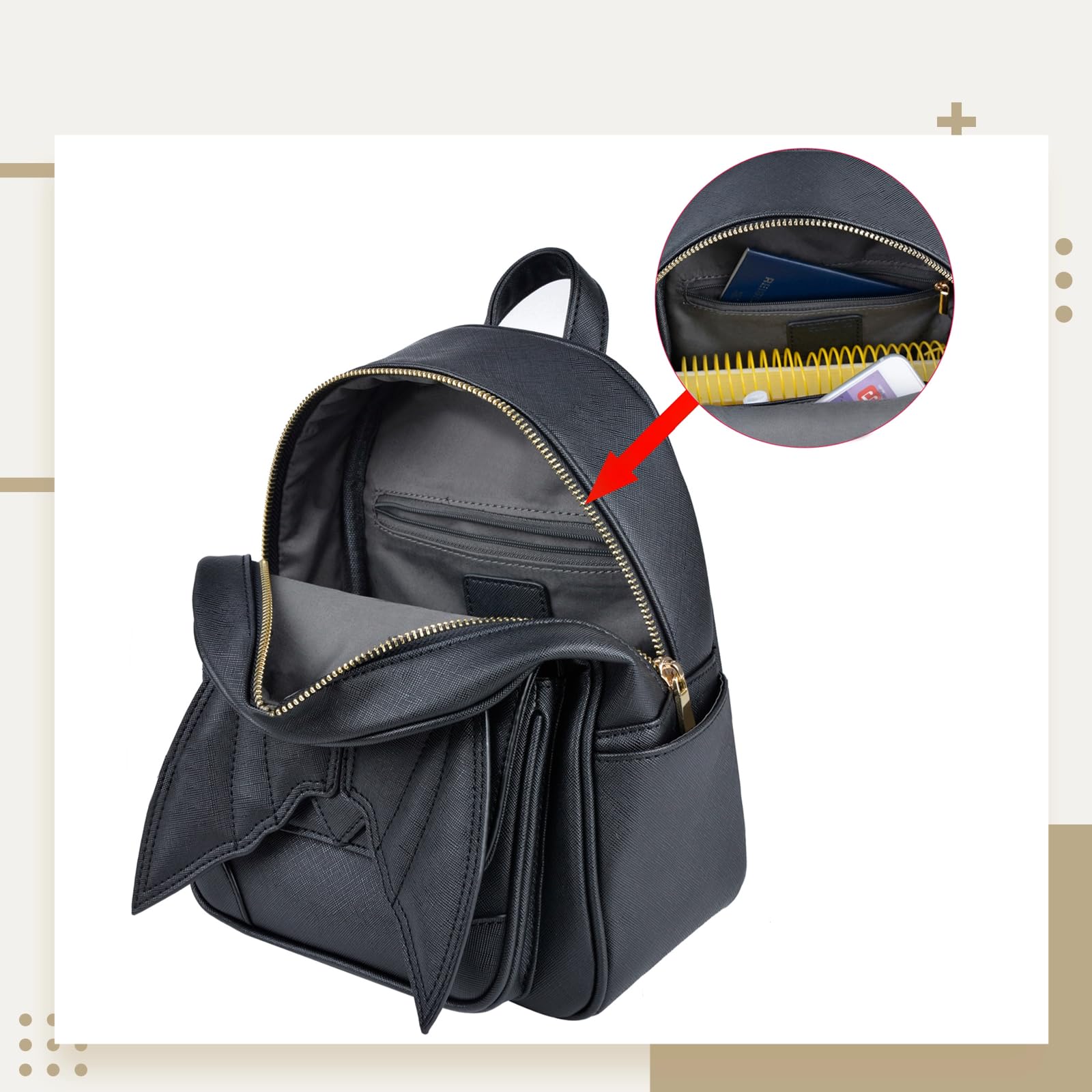 Gothic Bat Backpack for Women - Black Mini Leather Backpack with Wings | Stylish Goth Daypack Purse for Travel, Halloween & Everyday Use | Fashionable Small Backpack for Outfits, Concerts & Night Out