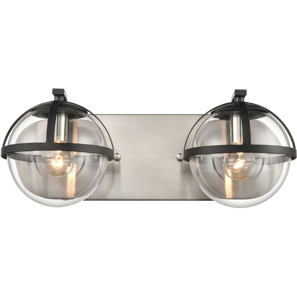 Elk Home Davenay 2-Light Vanity Bathroom Light Fixture in Satin Nickel Finish with Clear Glass Shades - Transitional Style for Bathroom Mirror Lighting and Vanity Makeup Area