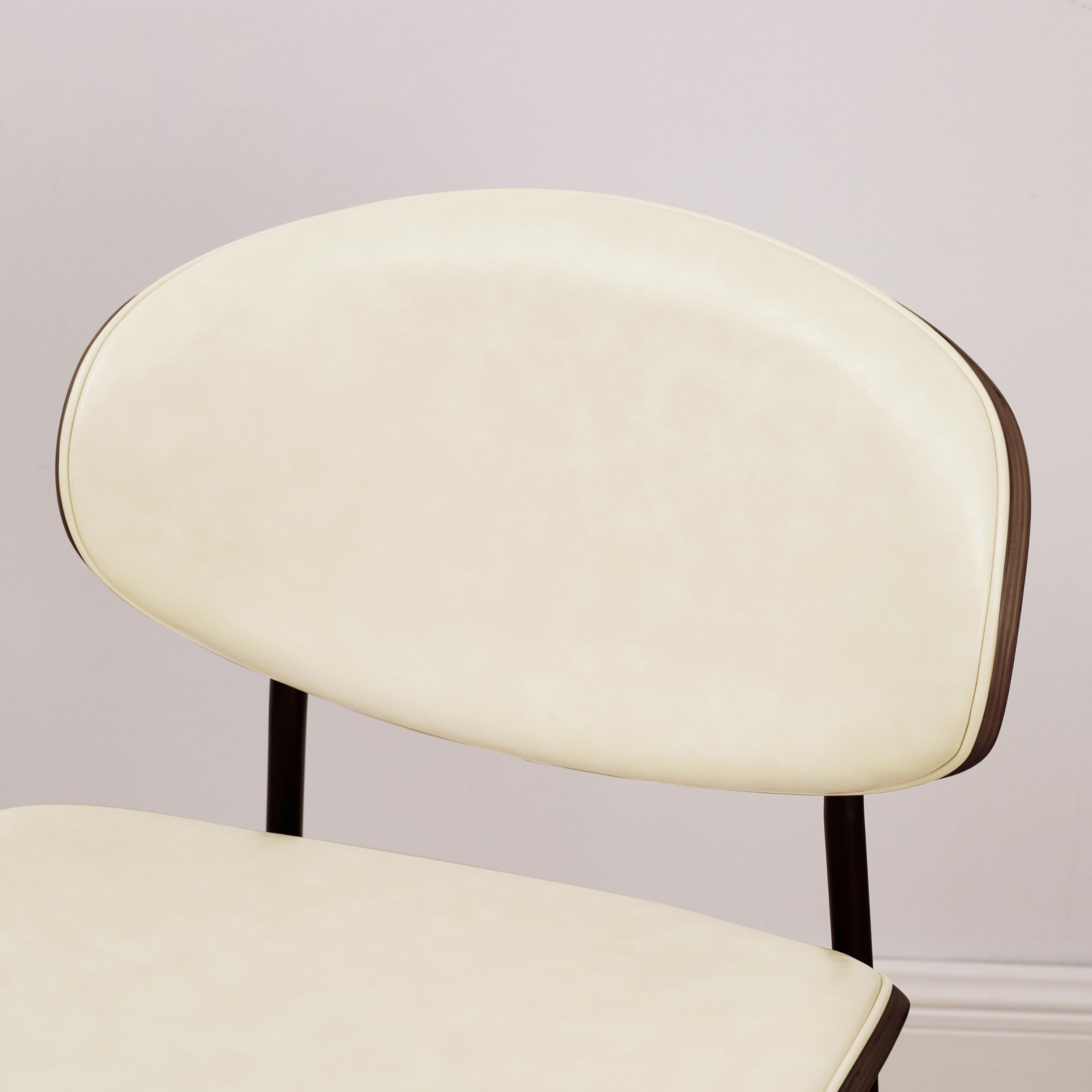 Art Leon Mid Century Modern Dining Chairs - Set of 2 Black Oak Bentwood Chairs with Off White Faux Leather Upholstery - Perfect for Kitchen, Dining Room & Bedroom Accent Seating