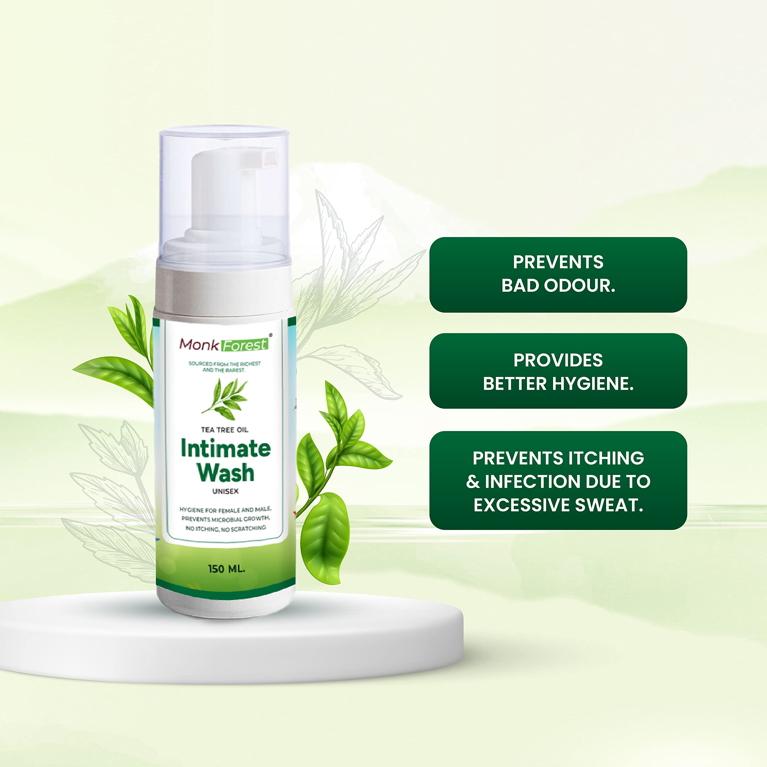 Monk Forest Foaming Intimate Wash for Men & Women - pH Balanced Gentle Cleanser for Sensitive Skin - Prevents Dryness, Itchiness & Irritation - Dual Fragrance Pack - Perfect for Daily Hygiene & Post-Workout Care