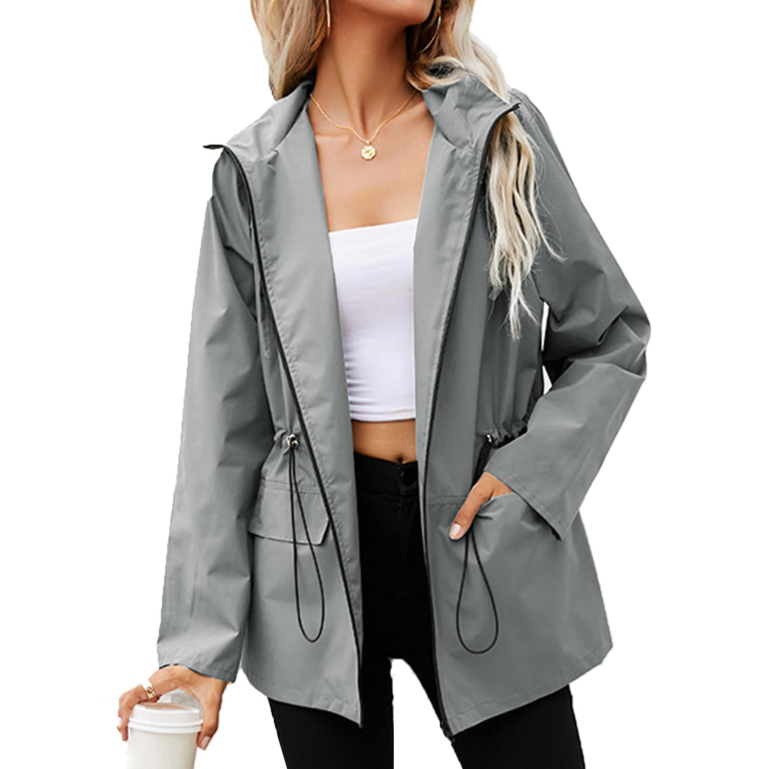 PESION Women's Lightweight Waterproof Raincoat Hooded Windbreaker Jacket with Pockets - Perfect for Outdoor Hiking, Climbing, Fishing & Rainy Day Commutes