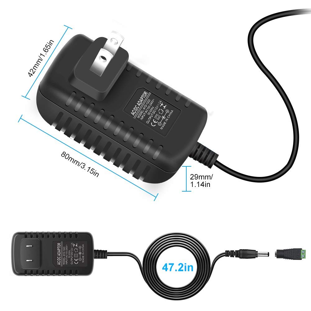 12V 2A LED Power Supply Adapter 24W AC/DC Converter (100-240V Input) - 2 Pack with 5.5x2.1mm DC Connector for LED Strip Lights, CCTV Cameras, Digital Signage & Home Lighting Projects