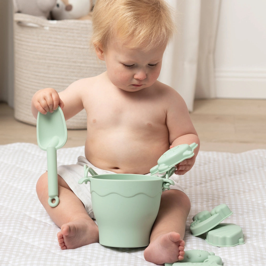 8-Piece Silicone Bucket Set - Light Sage Green for Kitchen Storage, Bathroom Organization & Kids Play - BPA-Free, Stackable & Durable