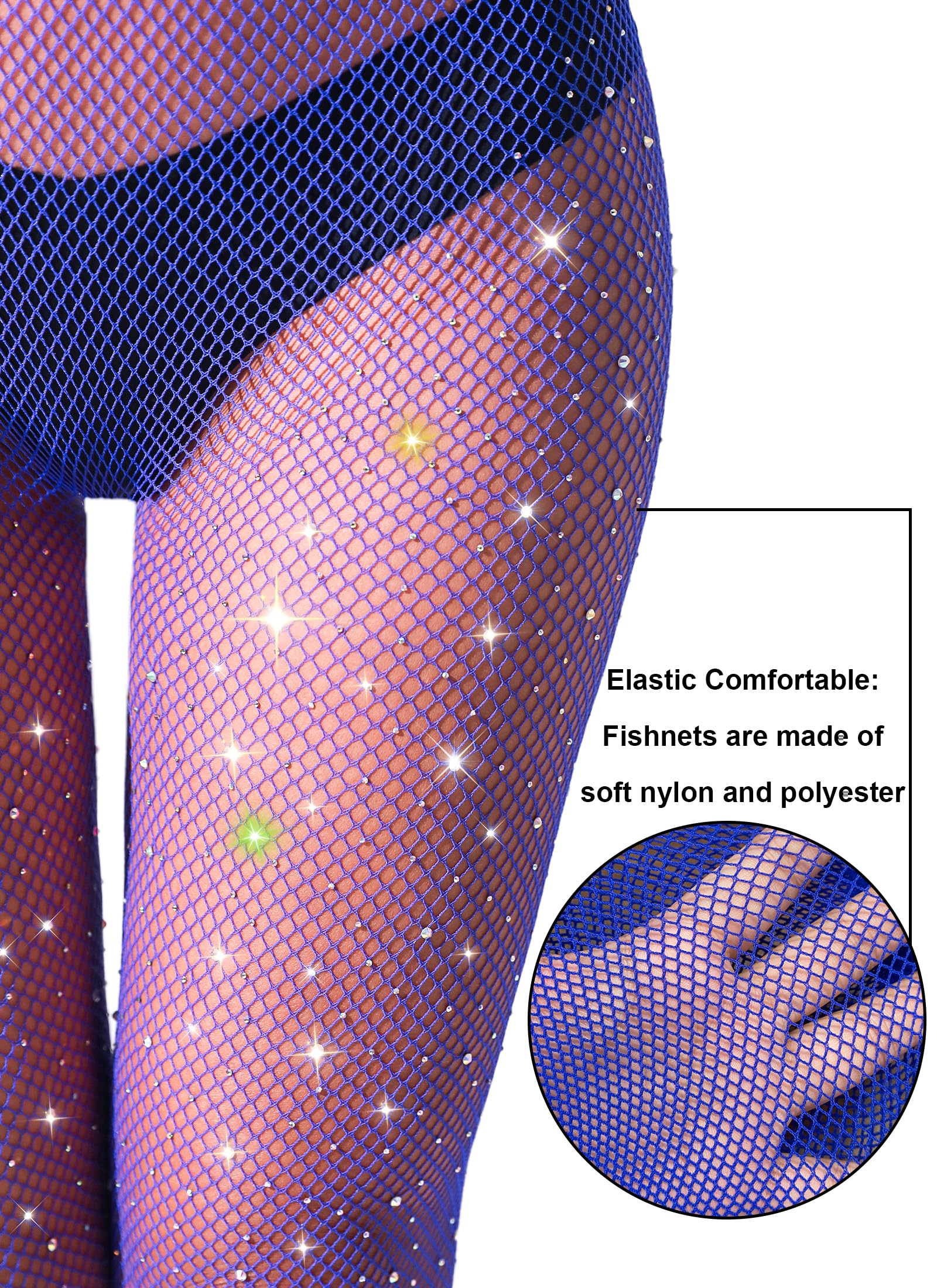 VEBZIN Extra Sparkly Holographic Fishnets Tights - Rhinestone Fishnet Stockings for Women | Shiny Party Legwear for Nightclub, Cosplay & Festivals