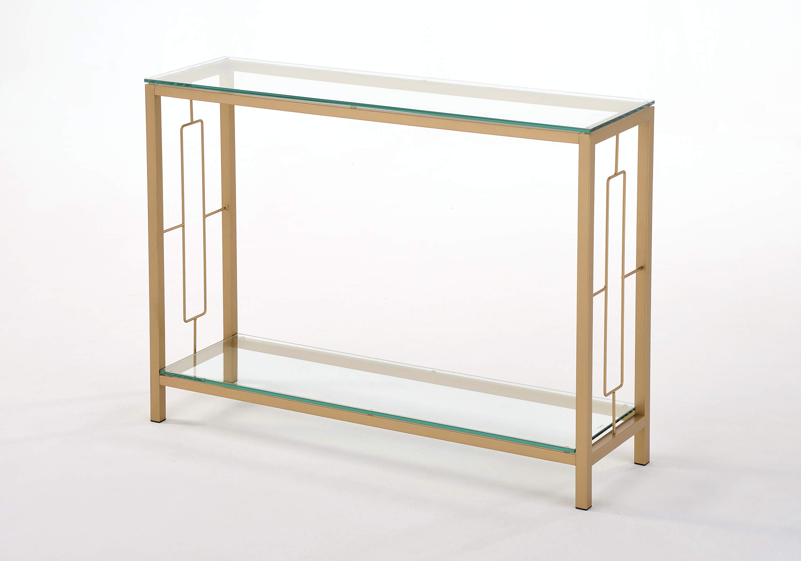 Gold Metal Glass Accent Console Sofa Table with Shelf - Modern Entryway Furniture for Living Room, Hallway & Bedroom Decor