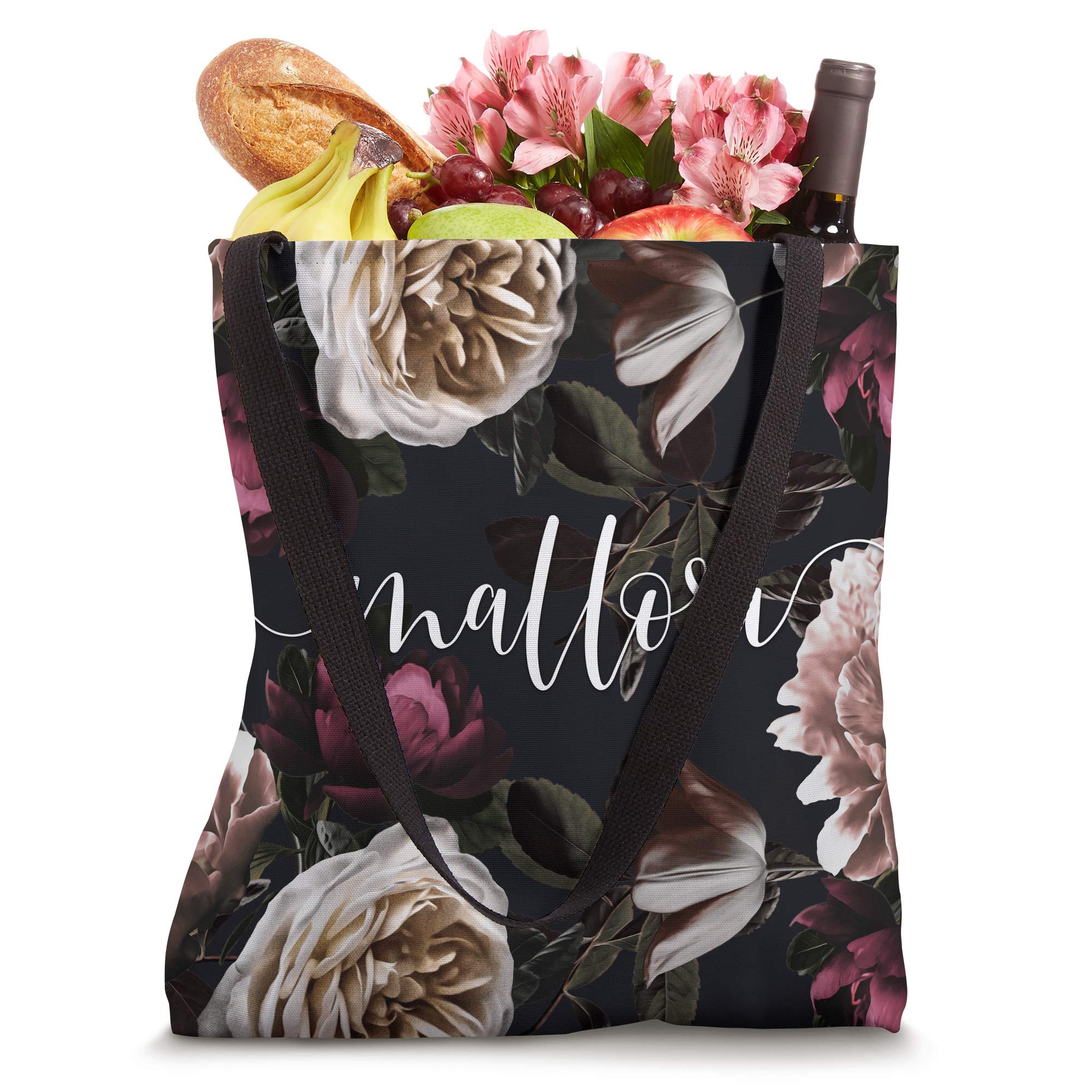 Elegant Floral Rose & Peony Personalized Name Tote Bag by Mallori - Custom Gift for Women, Mom, Bridesmaids - Perfect for Shopping, Beach, Work & Travel