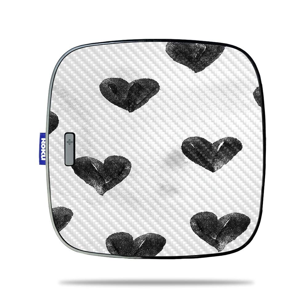 MightySkins Carbon Fiber Skin for Roku Ultra - Ink Hearts Design | Protective Durable Textured Vinyl Wrap | Easy to Apply & Remove | Made in USA | Perfect for Home Entertainment & Personalized Streaming Device Protection