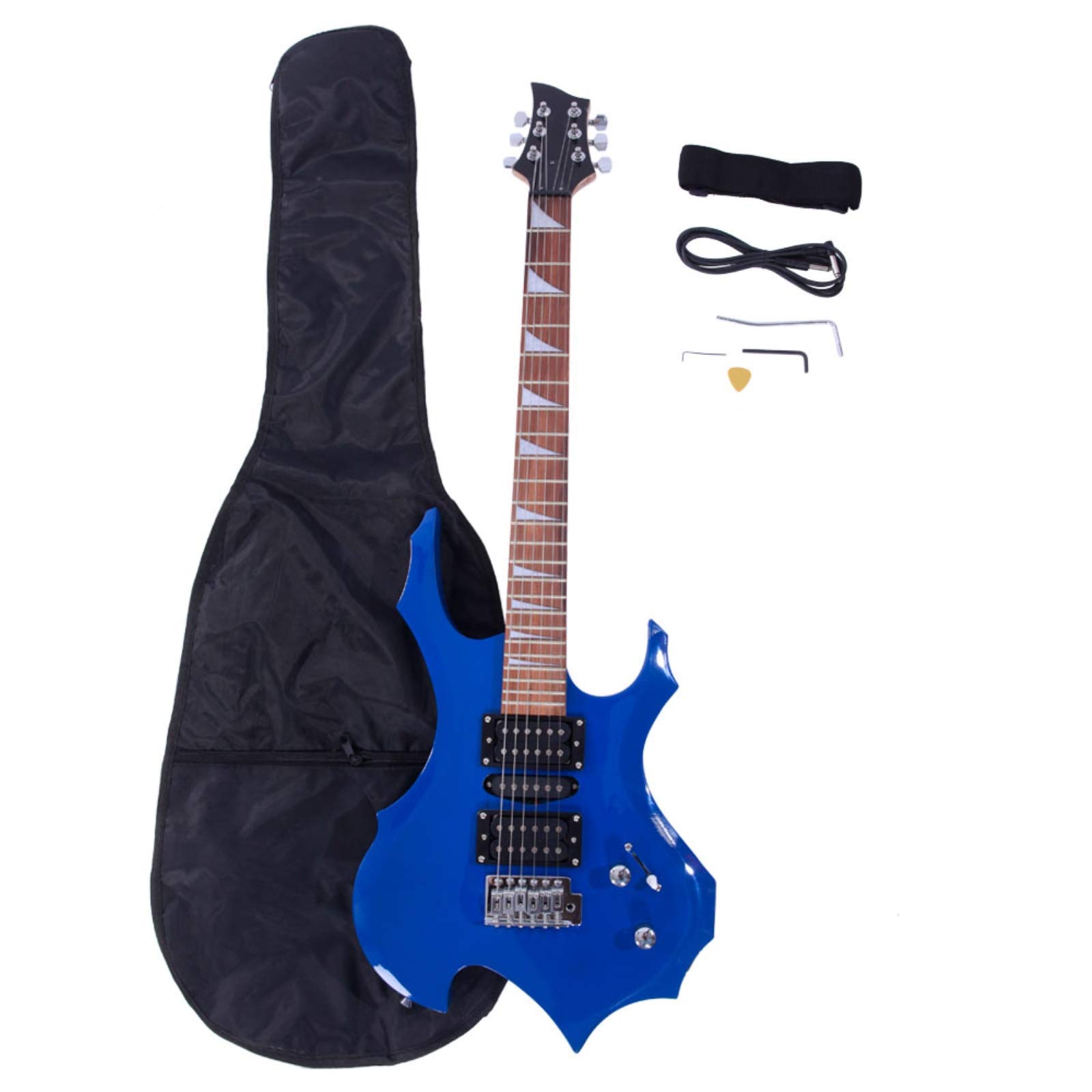 Autokola Fulllove Beginner Flame-Shaped Electric Guitar Kit with HSH Pickup, Bag, Strap, Paddle, Rocker Cable & Wrench Tool - Dark Blue - Perfect for Home Practice, Studio Recording & Live Performances
