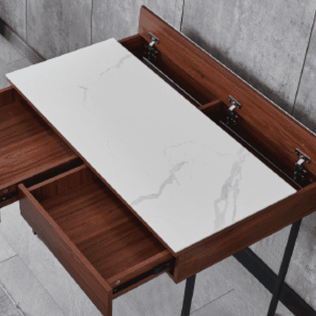 Muriel Glossy Sintered Stone Vanity Table - 47 Inch Modern Makeup Dressing Table with Mirror, Perfect for Bedroom, Bathroom & Beauty Salon Decor