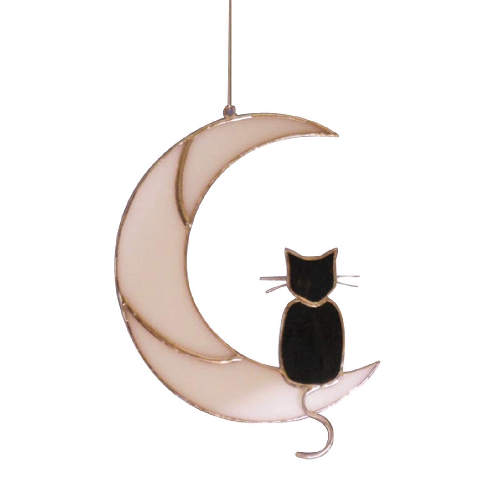 Stained Glass Cat on The Moon Wall Decor - Handmade Window Hanging Suncatcher for Home, Black Cat Moonlight Art - Perfect Pet Lover Gift for Birthday & Housewarming - Ideal for Living Room, Bedroom or Nursery Decor