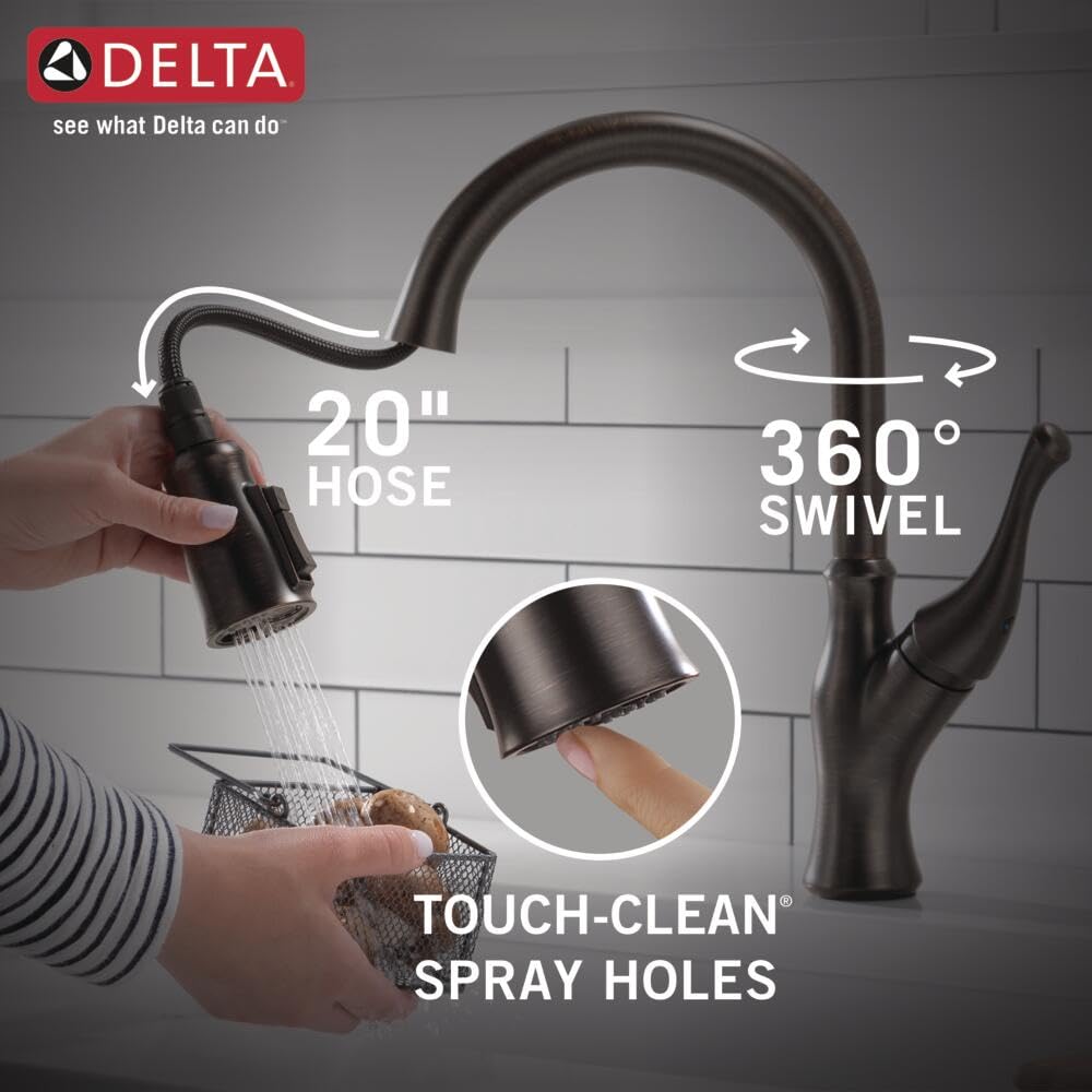 Delta Ophelia Oil Rubbed Bronze Kitchen Faucet with Pull Down Sprayer & Magnetic Docking - Venetian Bronze 19888Z-RB-DST | High Arc Commercial Style for Modern Farmhouse & Restaurant Sinks