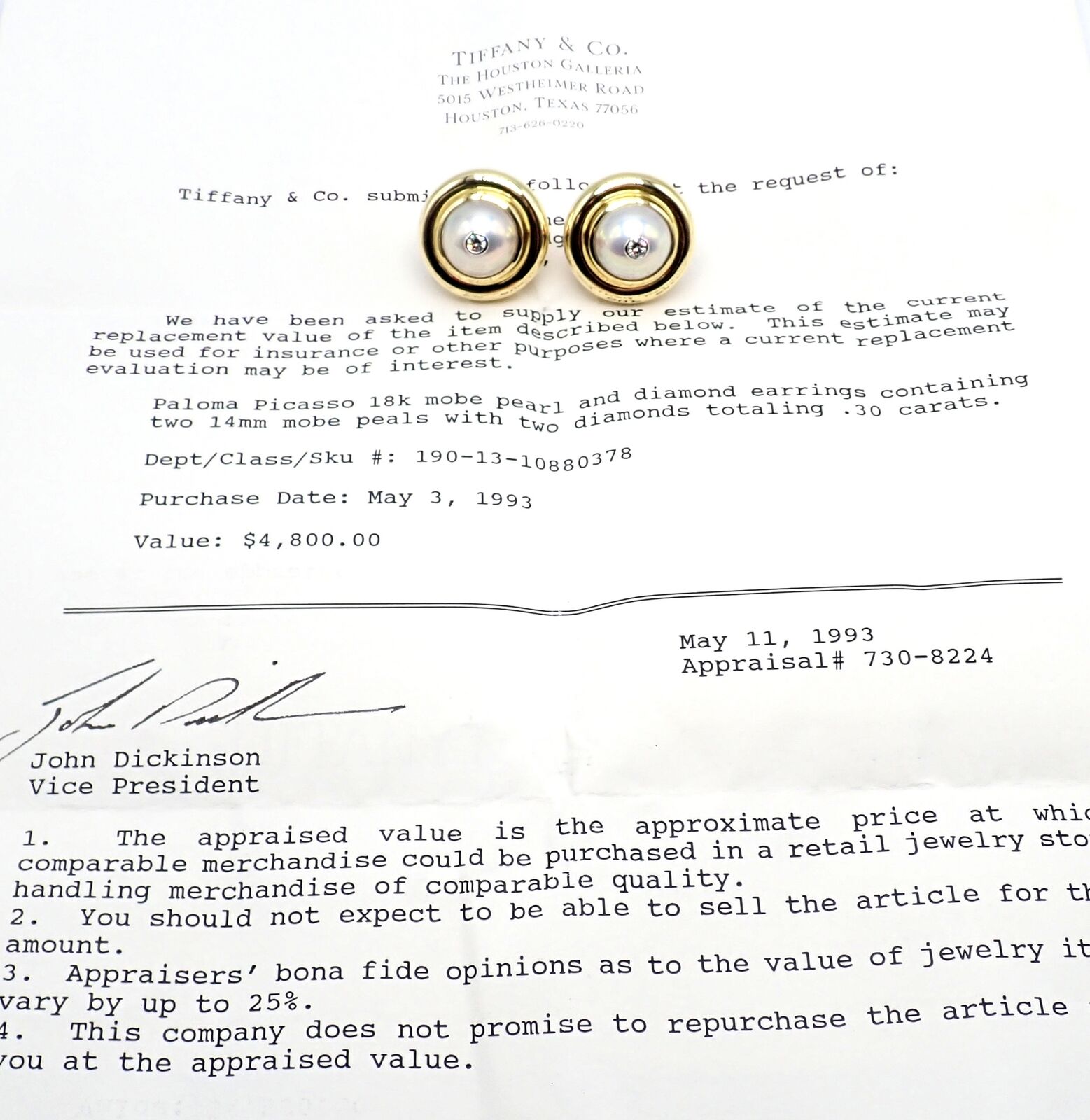 Authentic Tiffany & Co Picasso 18k Yellow Gold Diamond Mabe Pearl Earrings - Luxury Jewelry for Women, Perfect for Weddings, Anniversaries & Special Occasions
