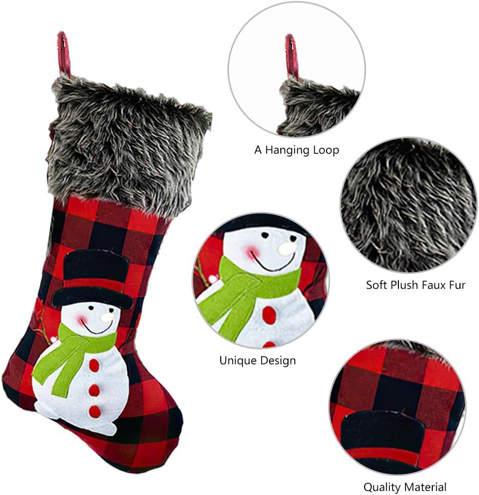 PATYDECRO 3-Pack Christmas Stockings Set - Buffalo Red Plaid with Soft Faux Fur, Large Xmas Stockings for Fireplace Hanging, Family Holiday Decorations | Perfect for Christmas Tree, Mantel Decor & Gift Exchange Parties
