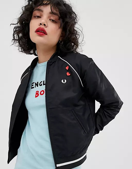 Amy Winehouse Vintage 50s Black Embroidered Bomber Jacket for Women - Retro Rockabilly Style Outerwear for Concerts, Night Out & Halloween Costume