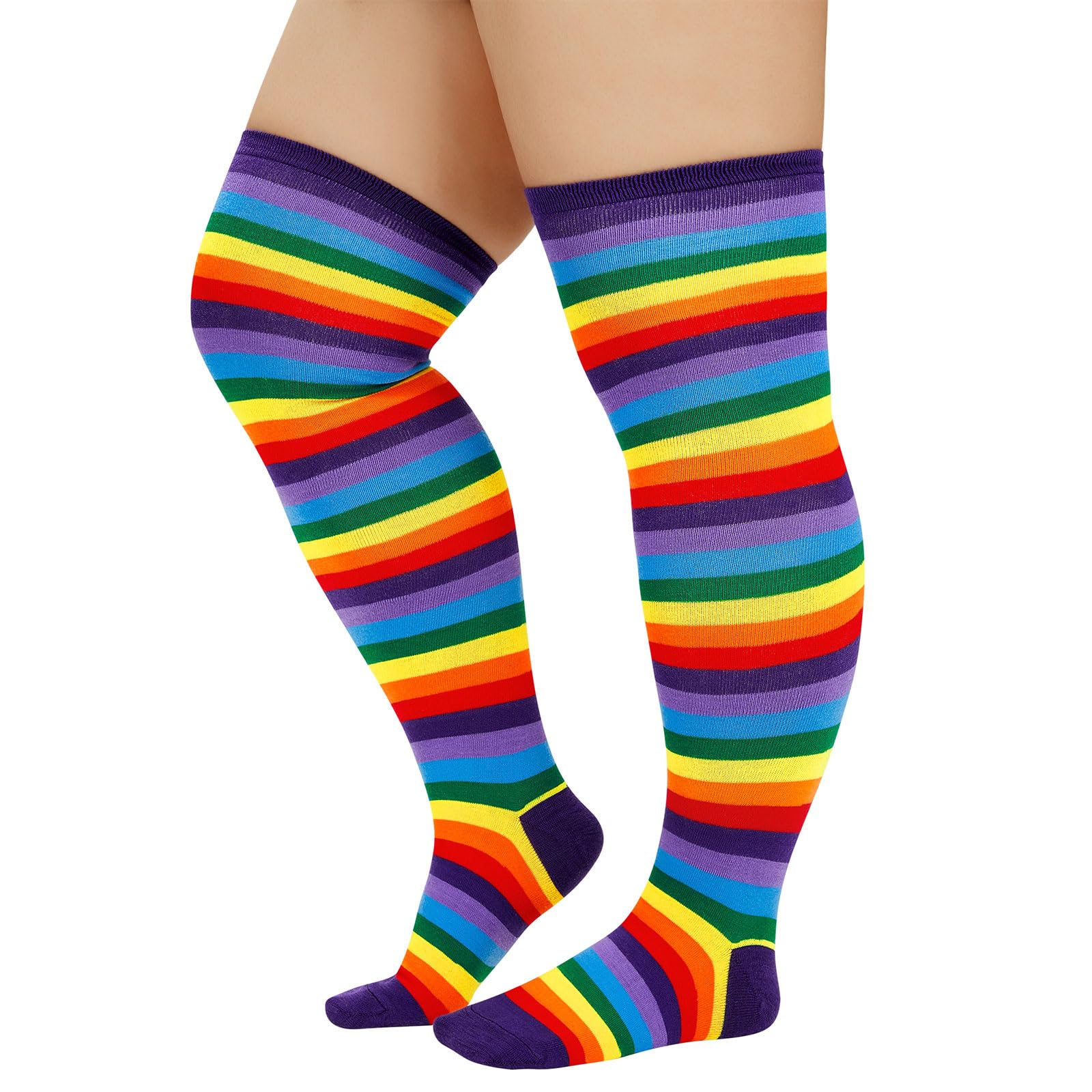 Colorful Women's Rainbow Striped Knee High Socks - Thigh High Stockings & Leg Warmers for Cosplay, Costume Parties & Casual Outfits | Soft & Comfortable Tube Socks for Everyday Wear