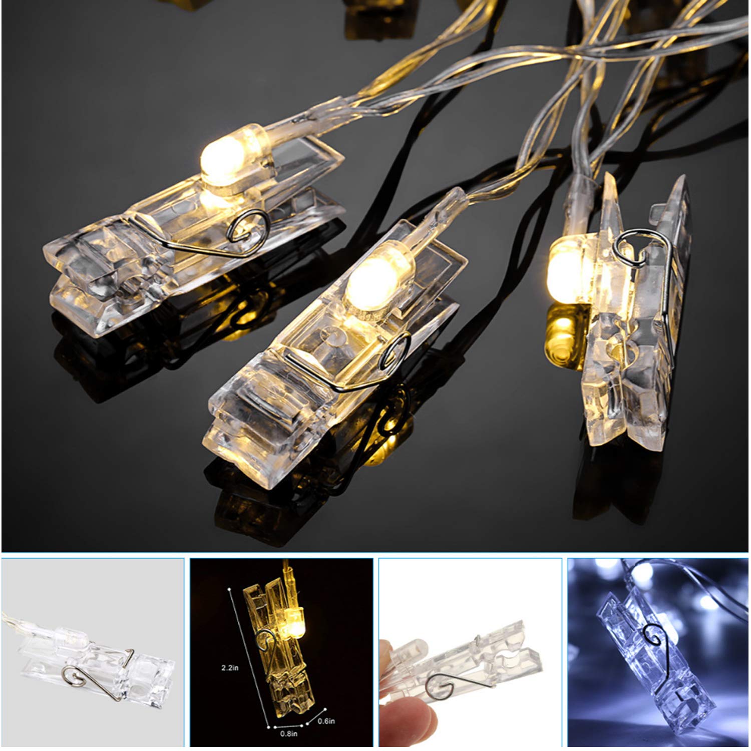 20 LED Photo Clip String Lights with Remote & Timer - 8 Modes Fairy Lights for Hanging Pictures | Perfect for Dorm, Bedroom, Wedding & Christmas Party Decor (Warm White)