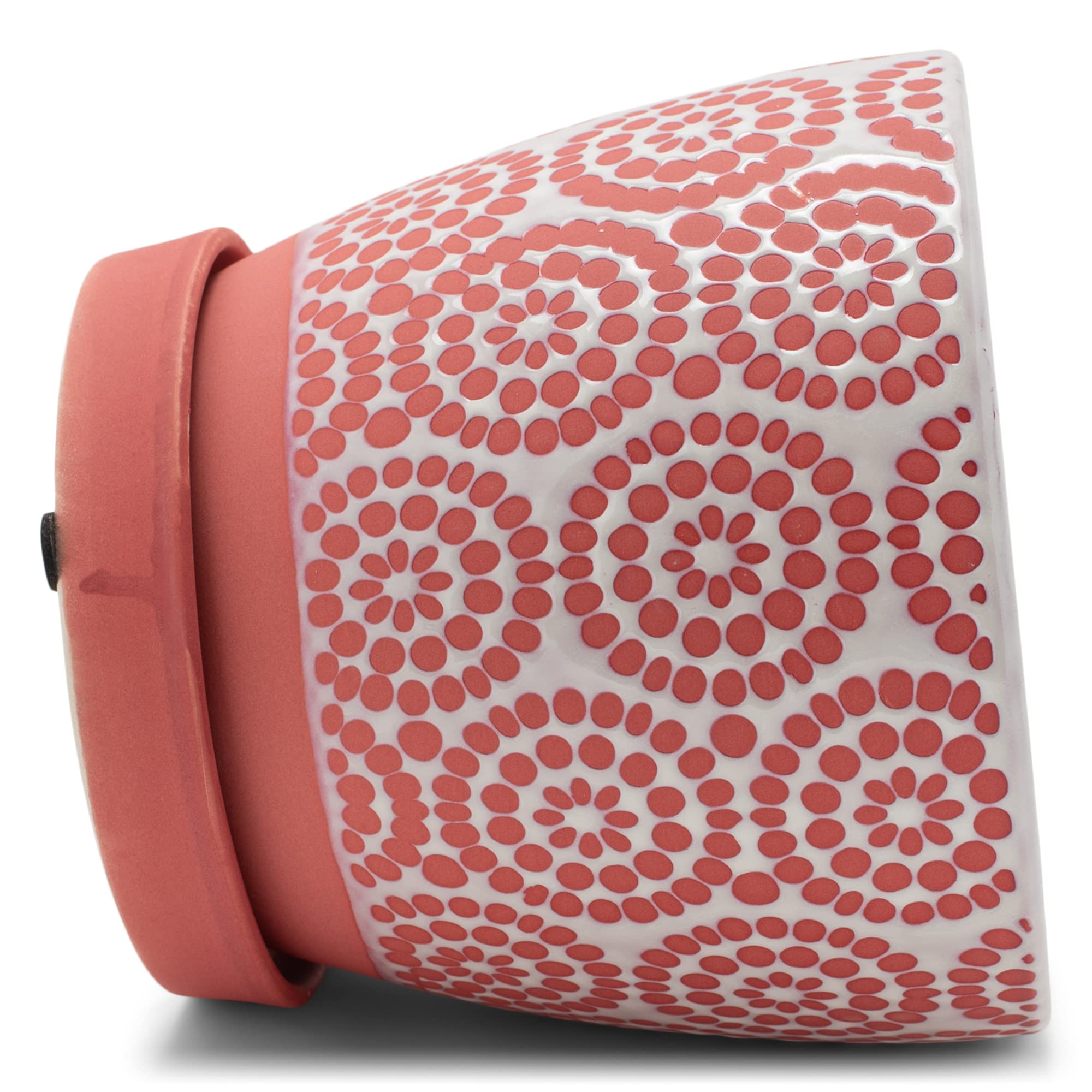 5.5 x 6 Inch Ceramic Flower Pot with Saucer - Dotted Petal Red and White Planter for Indoor Plants, Succulents, and Home Decor | Perfect for Windowsills, Table Centerpieces, and Garden Displays