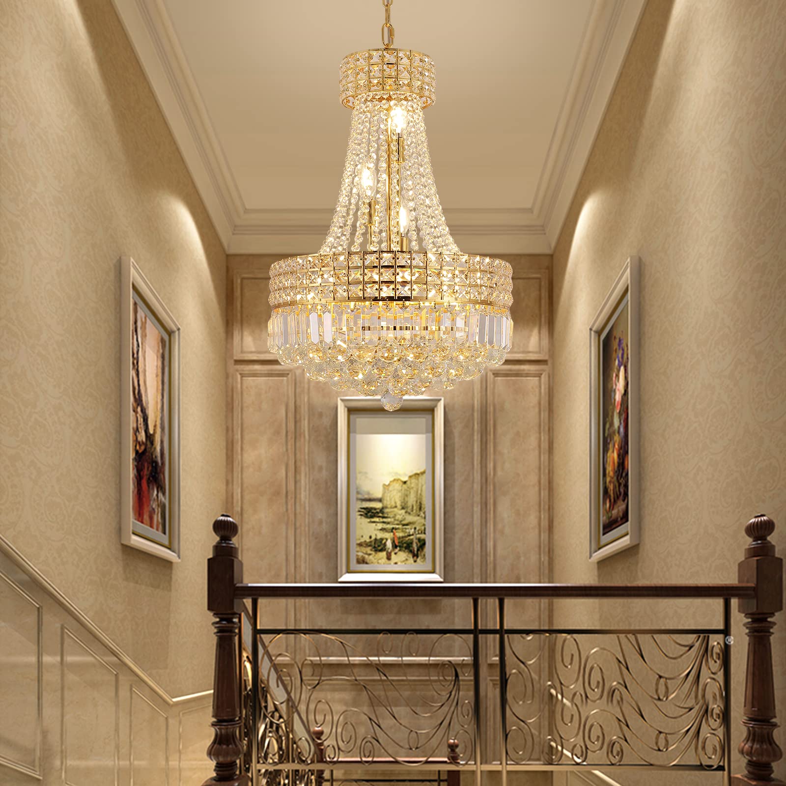 Modern LED Chandelier - Acrylic Crystal Design Adjustable Hanging Light Fixture with Easy Installation - 10 Lights for Dining Room, Living Room, Bedroom, Kitchen & Hallway (Chrome/Gold, 18-inch Diameter) | Perfect for Home Decor, Wedding Venues & Restaurant Lighting