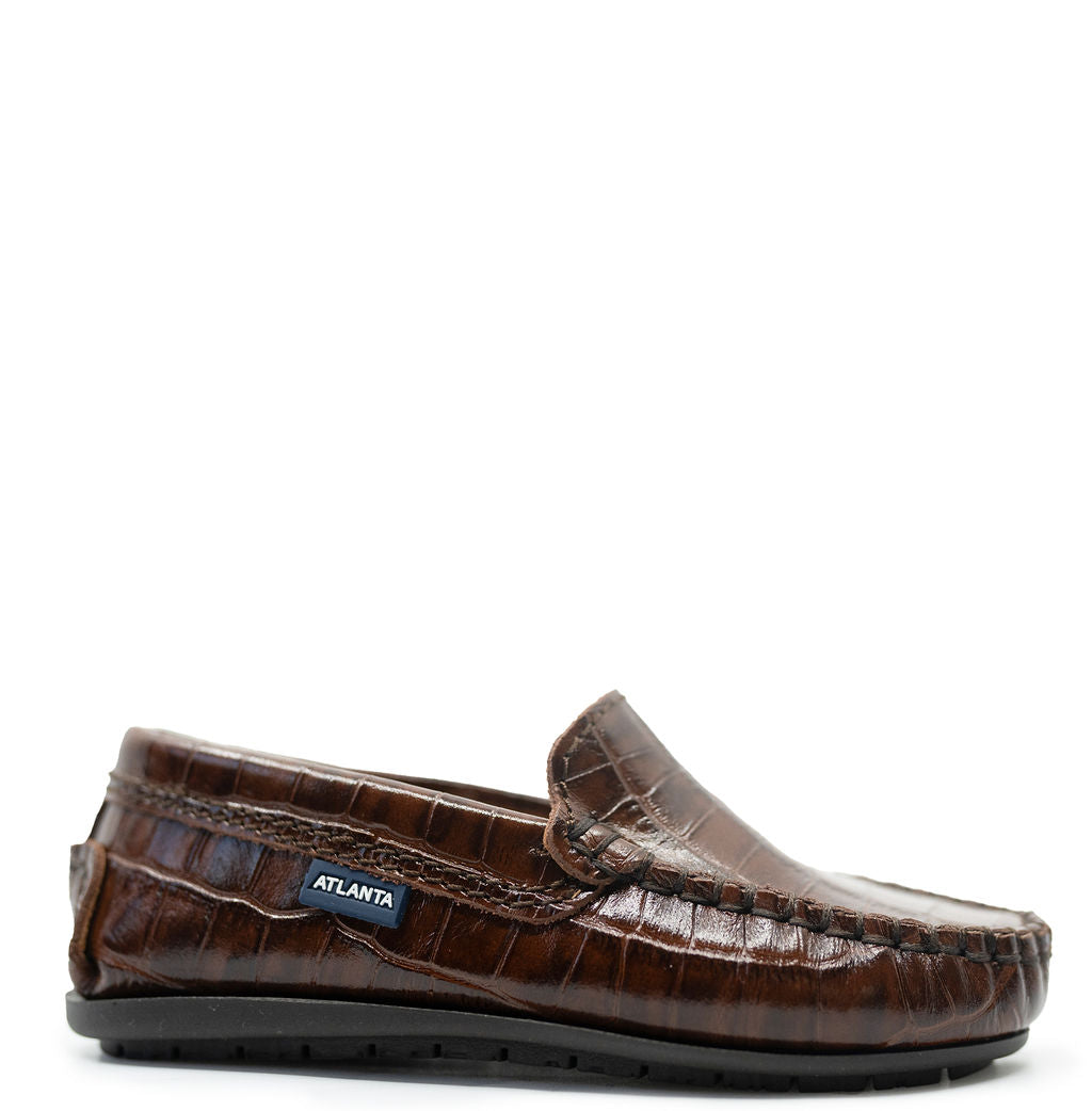 Men's Atlanta Moccasin Loafers in Cognac Crocodile Embossed Leather - Comfortable Slip-On Dress Shoes for Business Casual & Office Wear