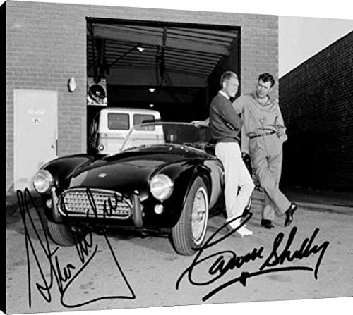 Steve McQueen & Carroll Shelby Movie Canvas Wall Art - 24x36 Inch Framed Print - Vintage Hollywood Decor for Living Room, Office & Man Cave