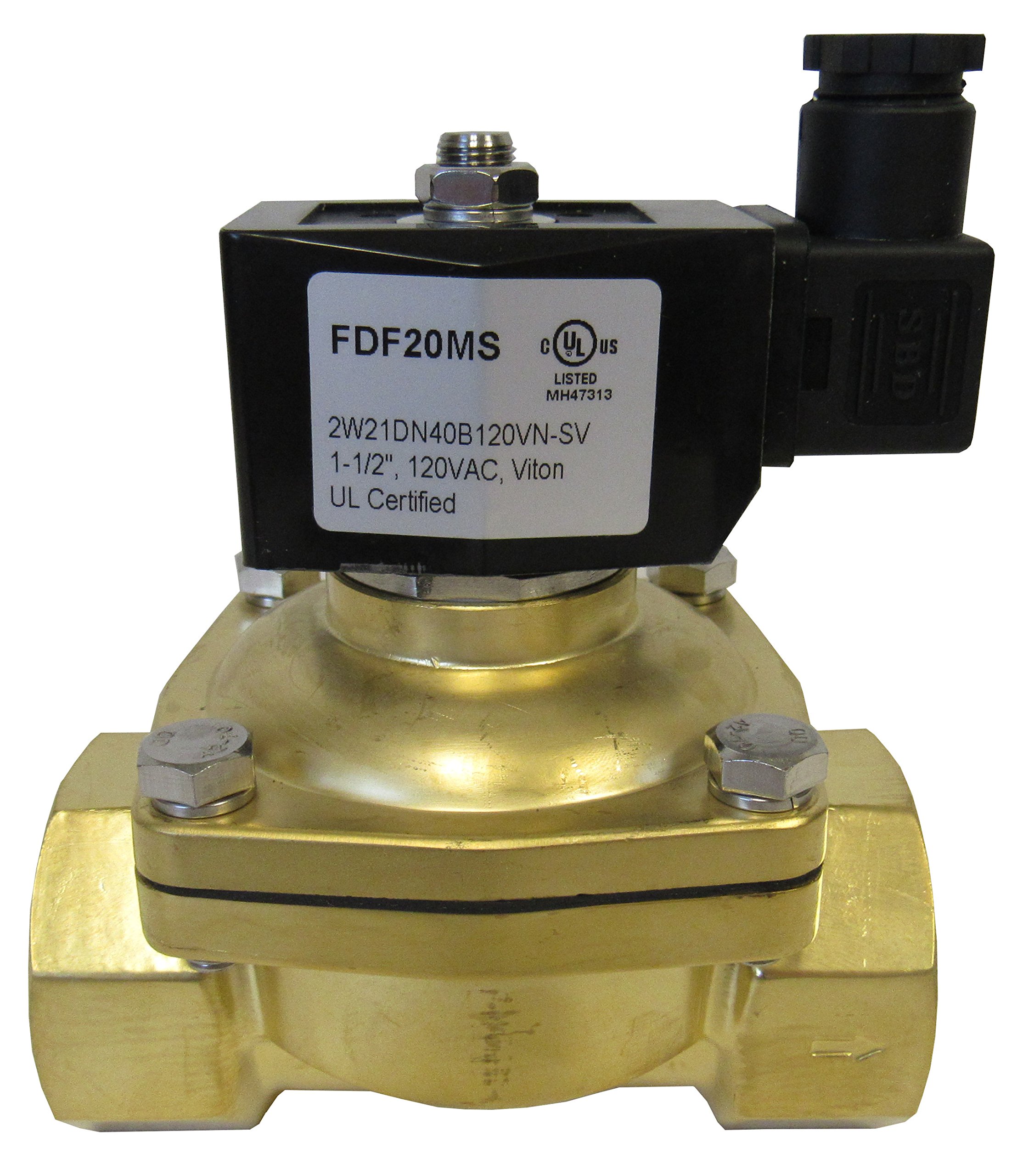 1 ½ Inch NPT Solenoid Valve - 120V AC Brass Body with Viton Seals - Normally Closed for Air, Water, Oil & Gas - 145 PSI Direct Lift Diaphragm - Ideal for Industrial, HVAC & Plumbing Systems