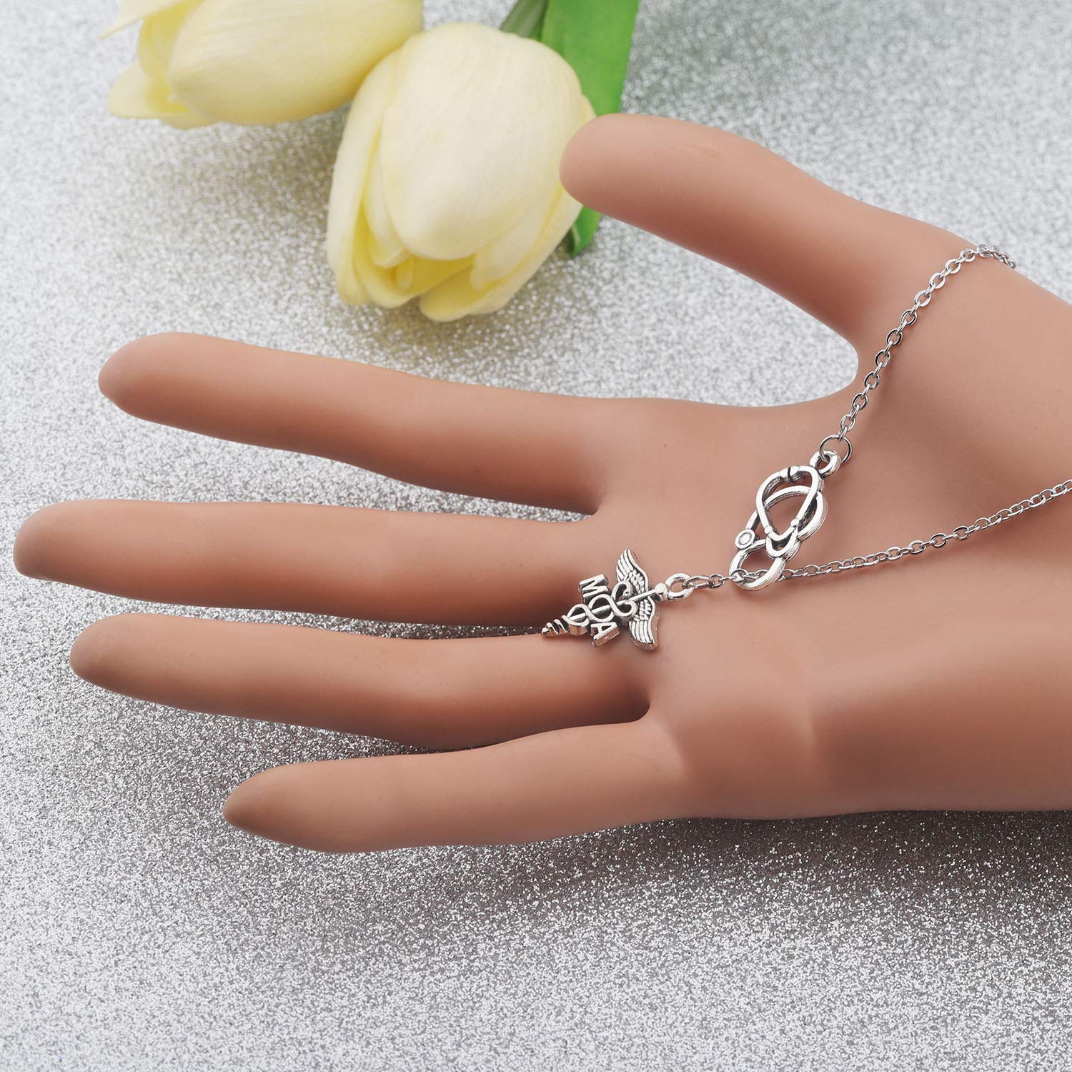 Bobauna Medical Assistant Stethoscope Lariat Y Necklace - MA Physician Jewelry for Nurses & Doctors - Perfect Medical Appreciation & Graduation Gift for Healthcare Professionals - Ideal for Clinical Work, White Coat Ceremonies & Medical School Events