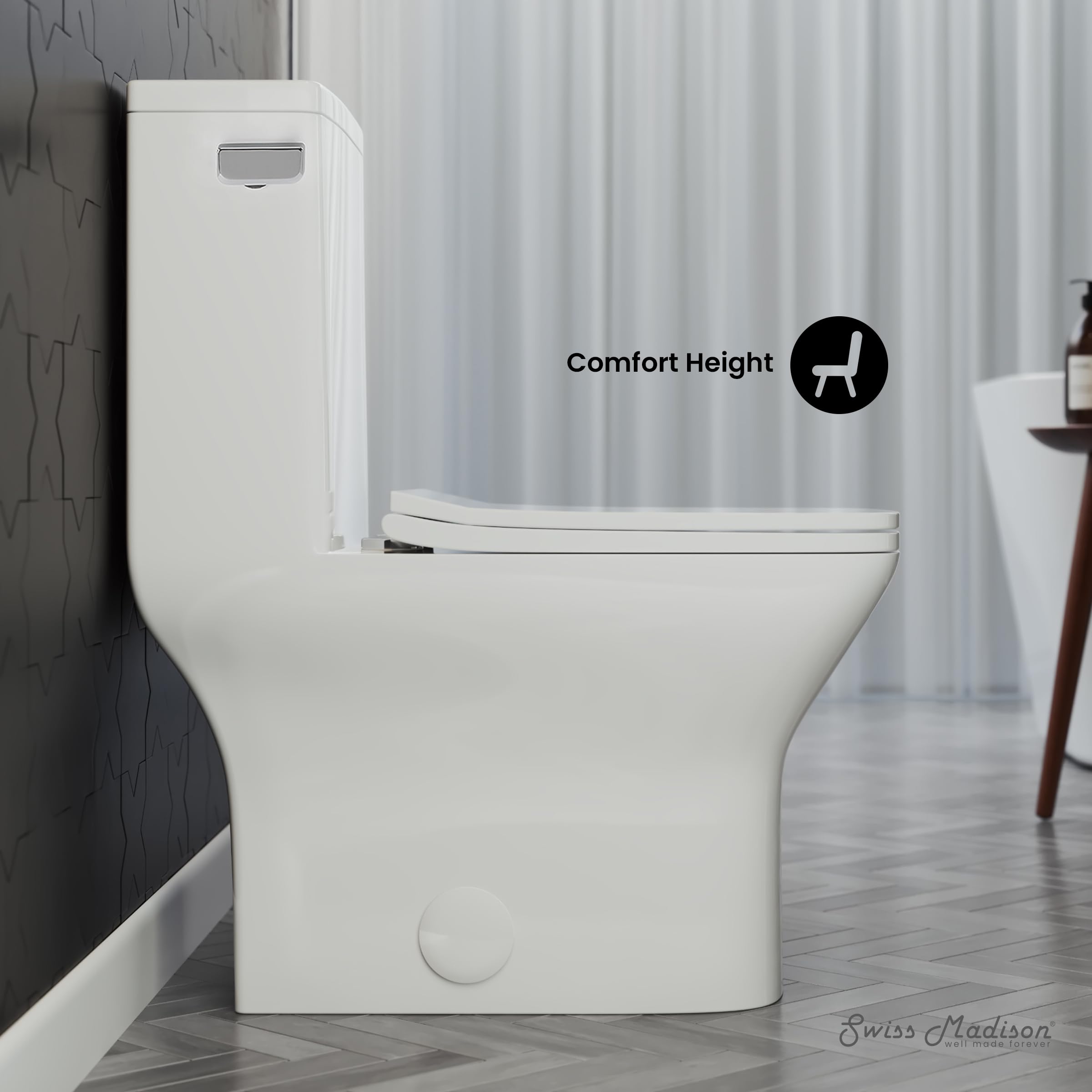 Carre One-Piece Square Toilet Left Side Flush Handle 1.28 GPF Water Efficient Toilet - Perfect for Modern Bathrooms & Small Spaces