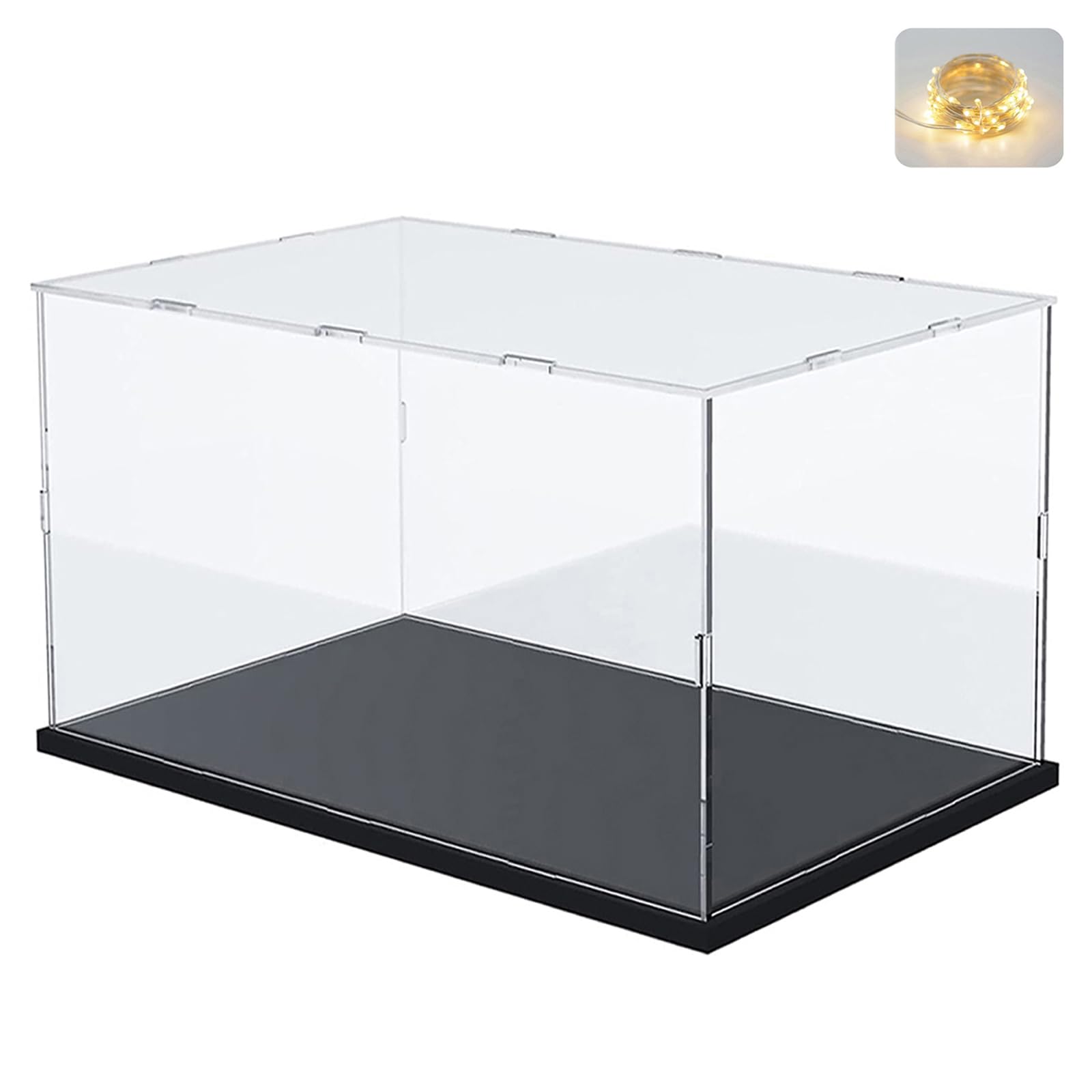 Premium Thickened Clear Acrylic Display Case for Lego Sets 76439 75387 75353 - Transparent Football Collectible Showcase with Dustproof Protection, Wood-Plastic Base & LED String Lights (Black Interior, 11.8x7.9x7.9 Inches) - Perfect for Home Decor, Office Display, and Gift Packaging