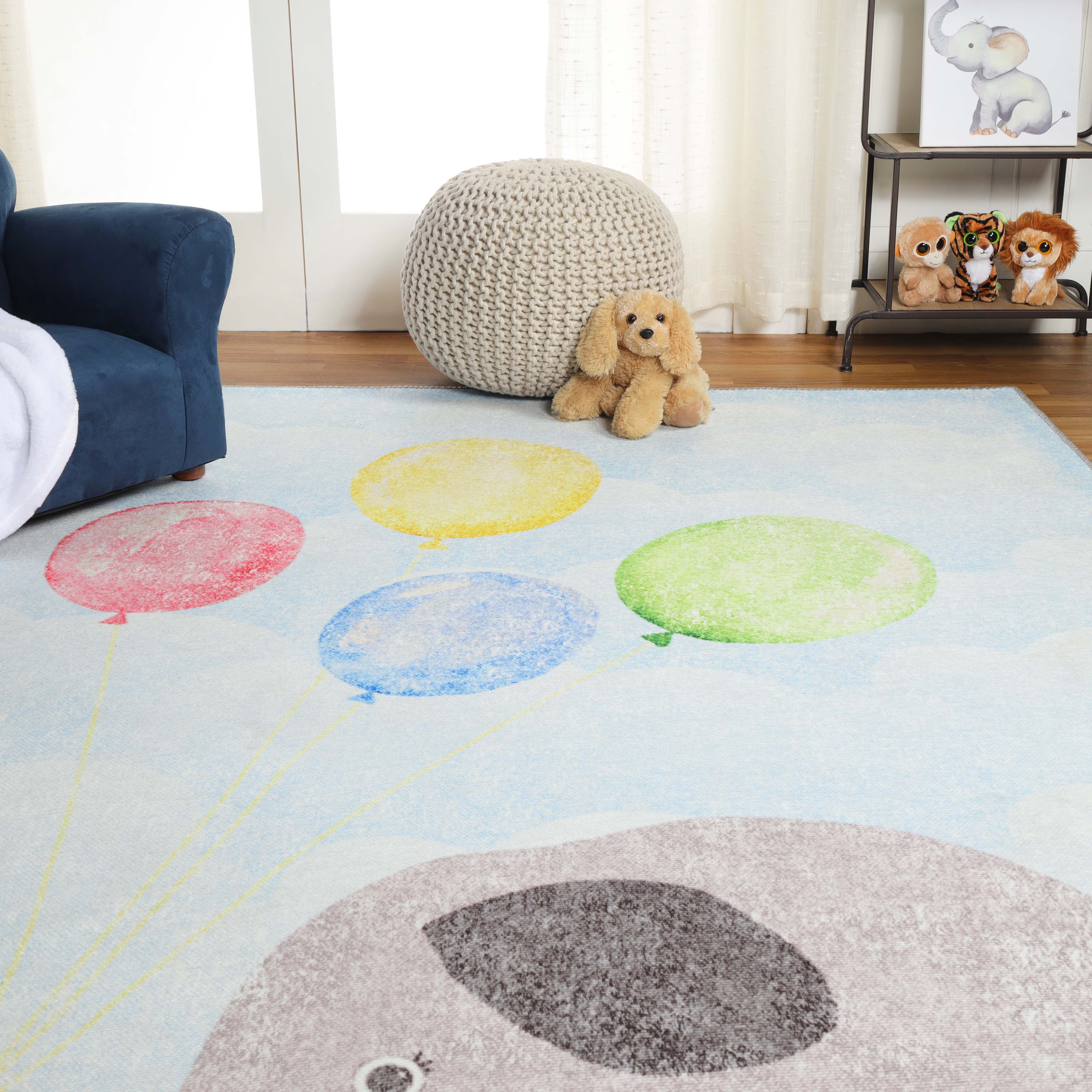 Vibrant Elephant Non-Slip Kids Playroom Rug - Soft & Safe Floor Mat for Nursery, Bedroom, and Play Areas