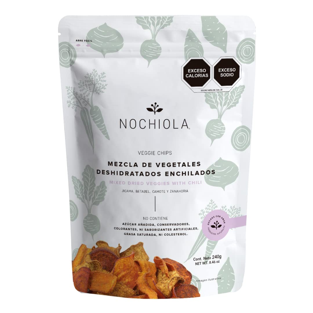 Nochiola Spicy Veggie Chips - Vegan, Gluten-Free, Healthy Snacks with Jicama, Beets, Sweet Potatoes & Carrots (240g/8.46oz) | Crunchy Plant-Based Chips for Parties, Road Trips & Keto Diet