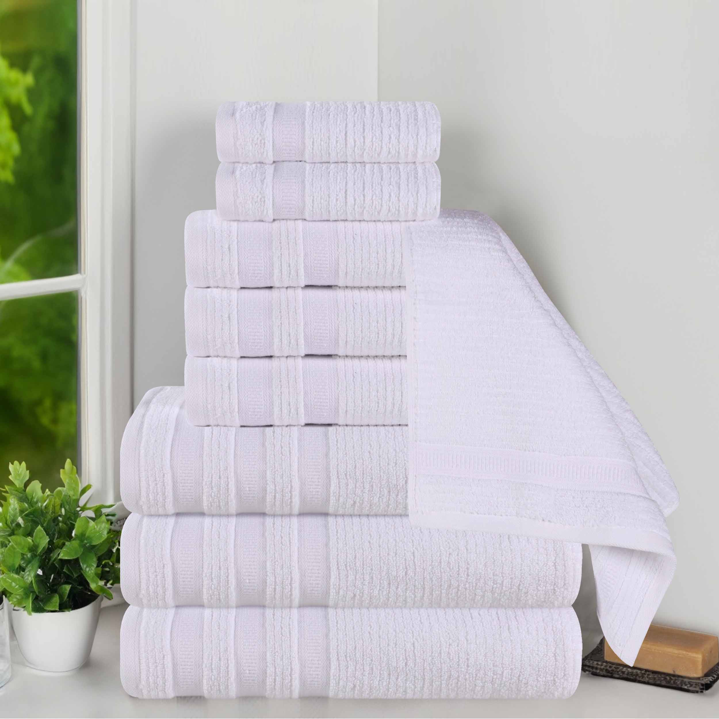 Premium 9-Piece Zero Twist Cotton Ribbed Towel Set with Geometric Border - Ultra Soft & Absorbent Bath, Beach & Spa Towels for Luxury Home & Hotel Use