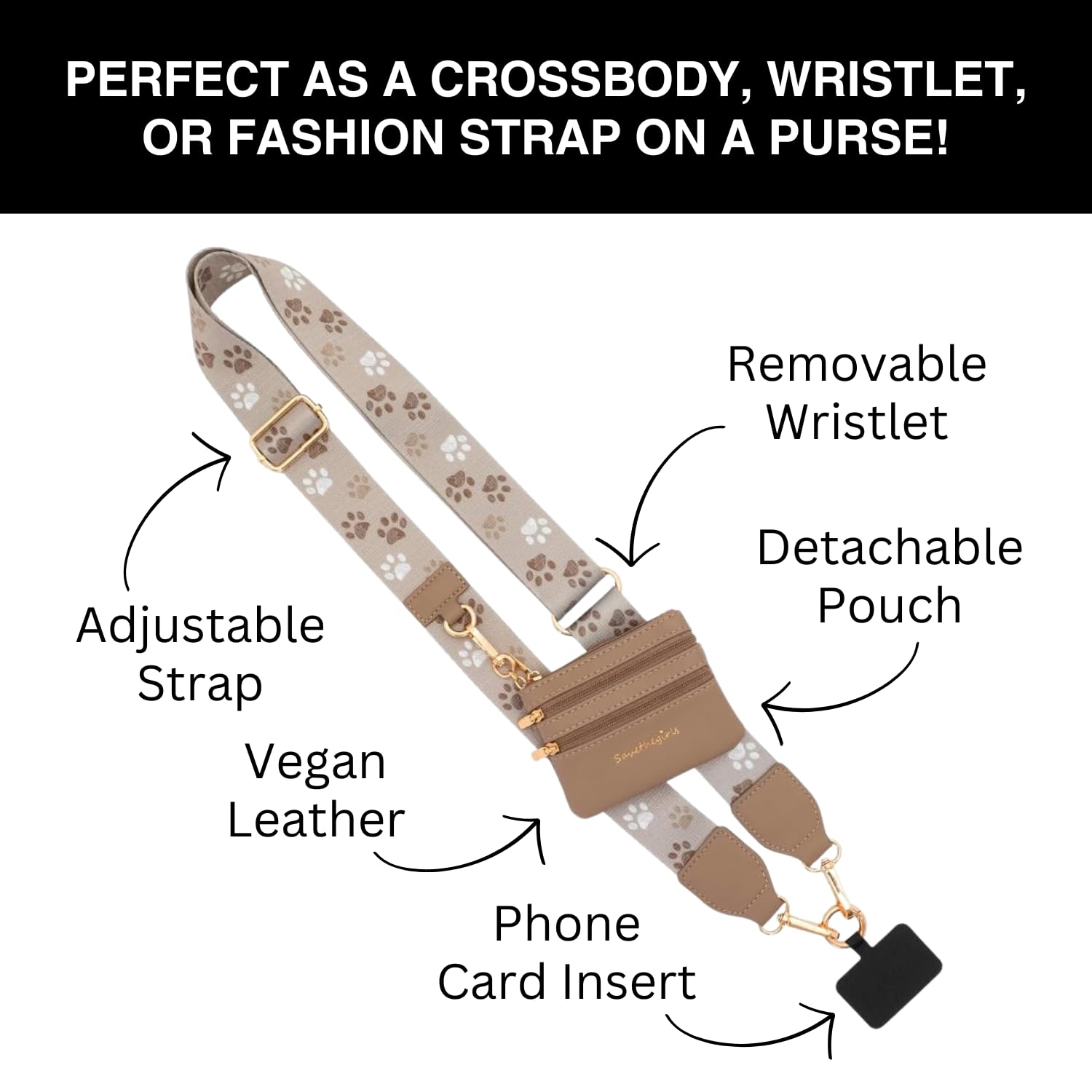 Original Clip and Go Phone Strap with Zippered Brown Pouch - Crossbody Phone Lanyard Chain & Wallet Pouch for Secure Storage - Ideal for Travel, Shopping, and Outdoor Adventures