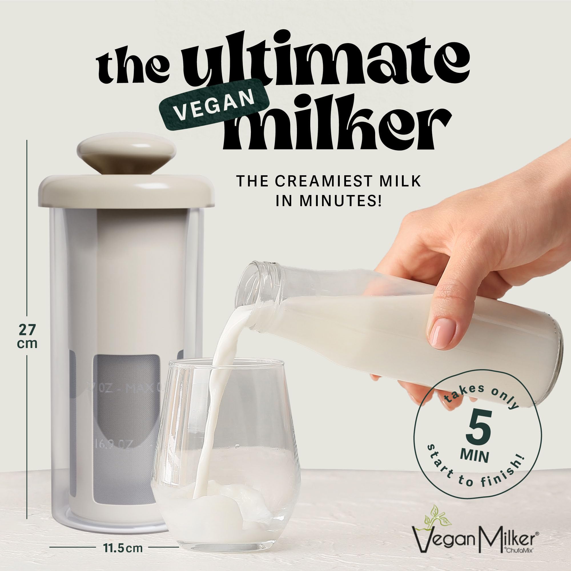 Vegan Milker MylkMaster Zero Waste - Manual Nut Milk Maker & Plant Strainer for Almond, Soy, Oat Milk - Creamy Homemade Nutmilk & Whole Bean Coffee - Perfect for Zero Waste Kitchen & Healthy Vegan Lifestyle