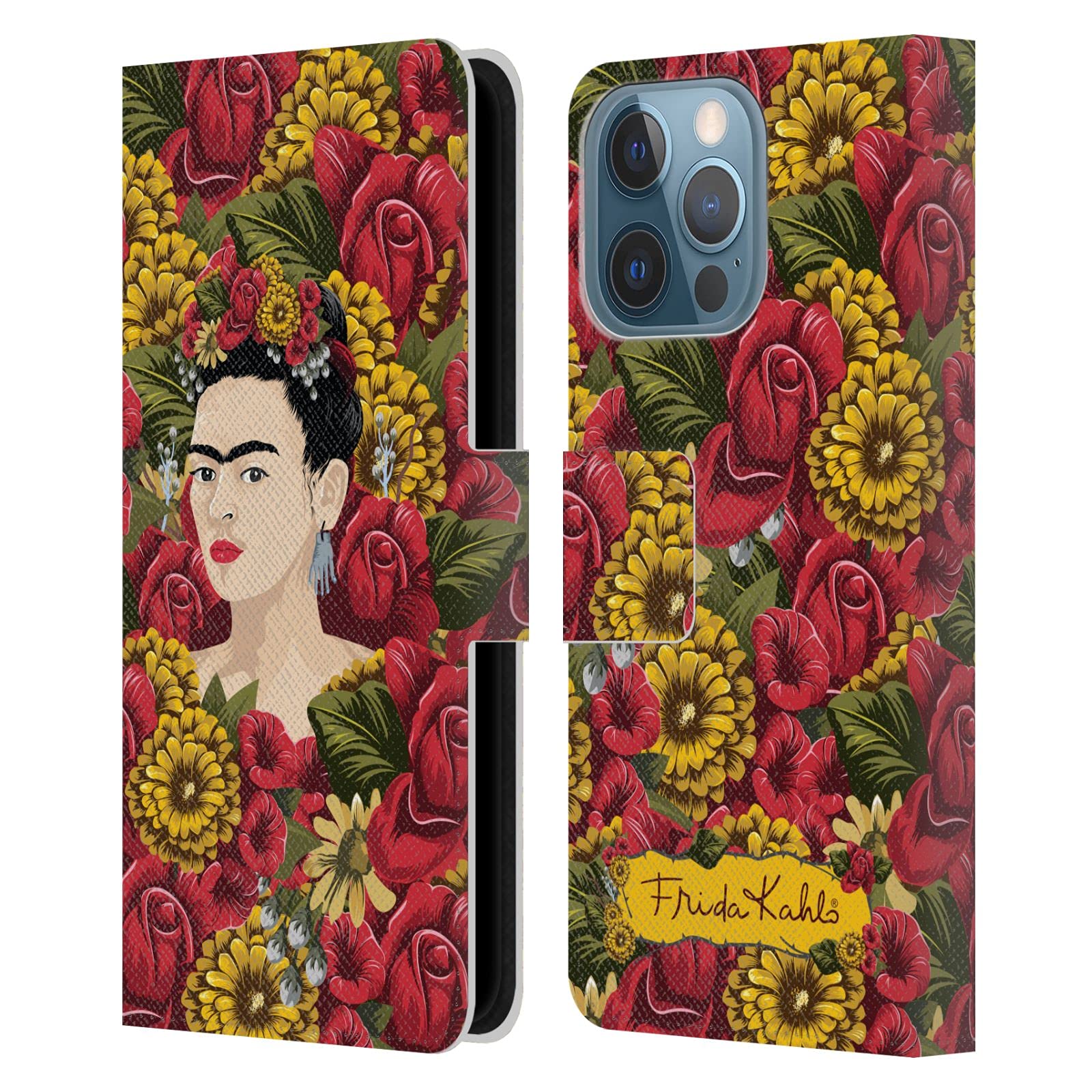 Head Case Designs Frida Kahlo iPhone 13 Pro Case - Officially Licensed Floral Leather Wallet Cover with Card Slots for Women, Perfect for Work, Travel & Daily Use