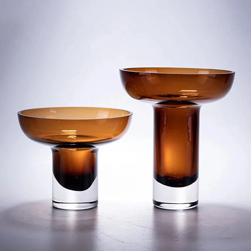 Amber Glow Pedestal Vase - Handcrafted Glass Centerpiece for Home Decor, Wedding, Dining Table & Living Room Decorations