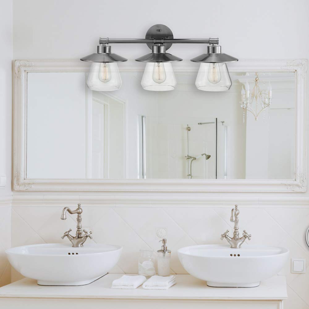 Globe Electric 51495 Nate 5-Piece Modern Bathroom Set in Brushed Steel - Vanity Lights, Towel Ring, Robe Hook & Toilet Paper Holder (Bulbs Not Included) - Perfect for Bathroom Renovation & Home Decor
