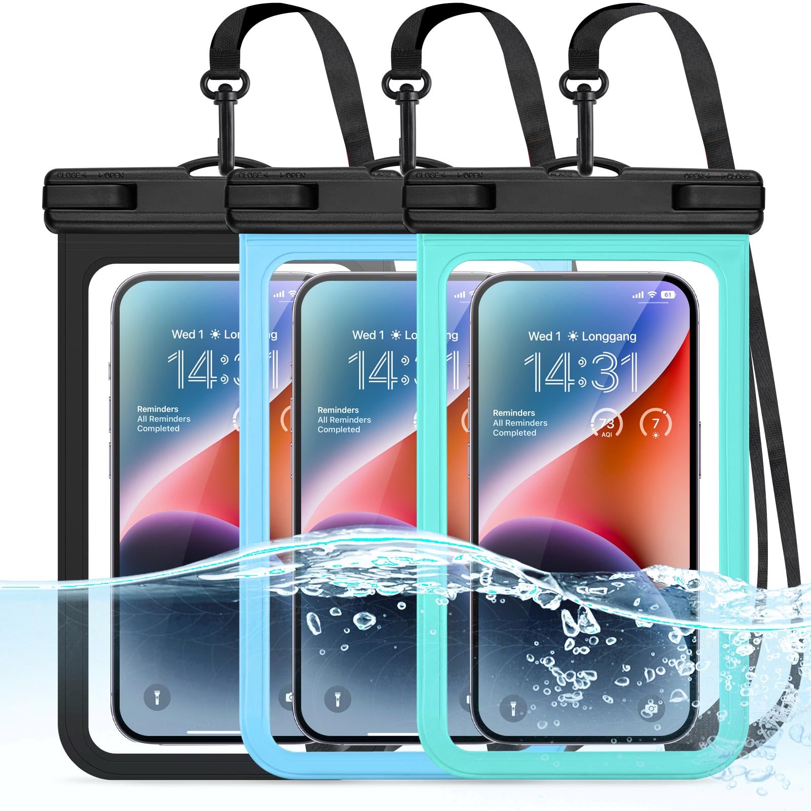 3-Pack Waterproof Phone Pouch for iPhone 15 14 13 12 Pro Max & Samsung Galaxy - IPX8 Certified Dry Bag for Swimming, Beach Vacation, Kayaking, Boating & Cruise Essentials - Perfect for Water Sports & Outdoor Activities